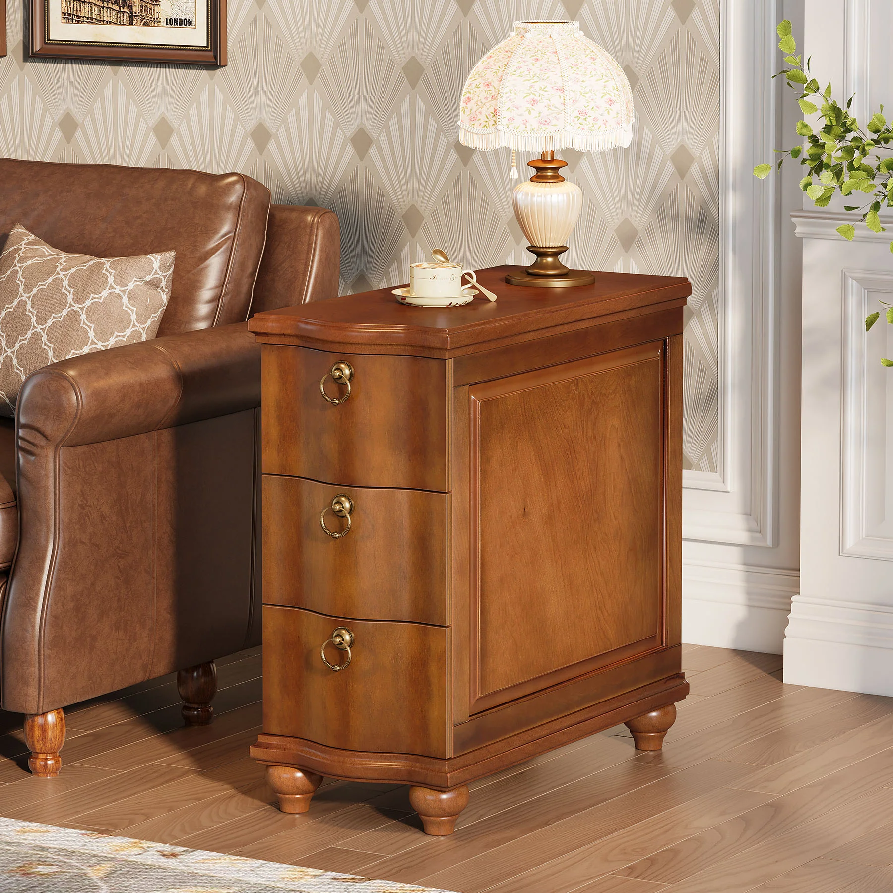 Tribesigns 11.02-Inch Wide Wooden Nightstand with 3 Drawers and Solid Wood Legs, No Assembly Narrow Bedside Table for Bedroom - Image 7