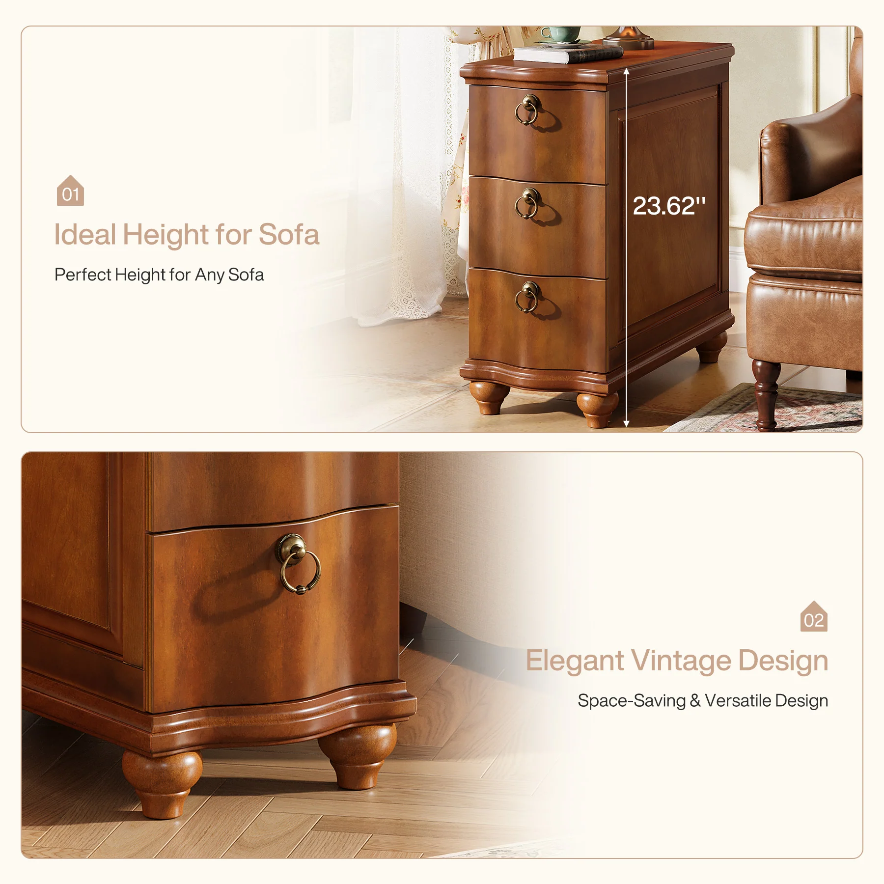 Tribesigns 11.02-Inch Wide Wooden Nightstand with 3 Drawers and Solid Wood Legs, No Assembly Narrow Bedside Table for Bedroom - Image 4