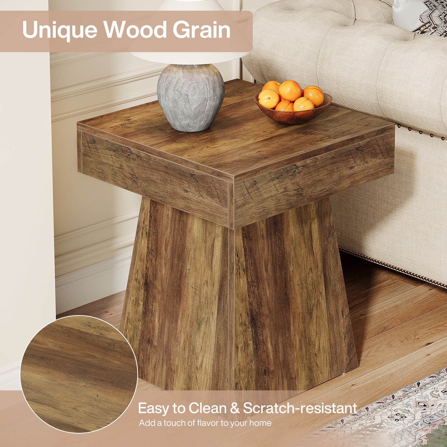 Tribesigns 15.8-Inch Square Side Table, Mushroom-Inspired Wide Stable Base with Rustic Finish - Image 3