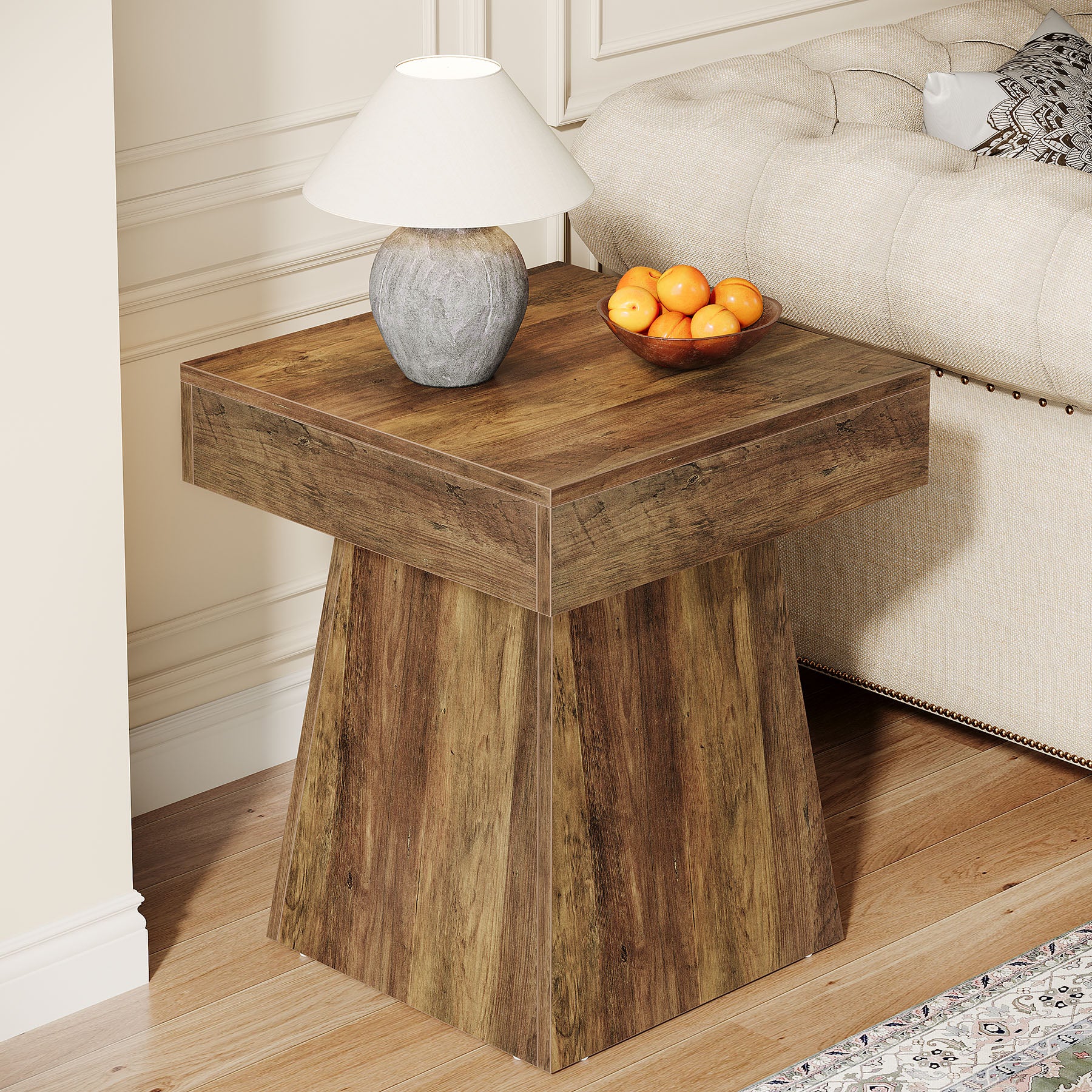 Tribesigns 15.8-Inch Square Side Table, Mushroom-Inspired Wide Stable Base with Rustic Finish - Image 8