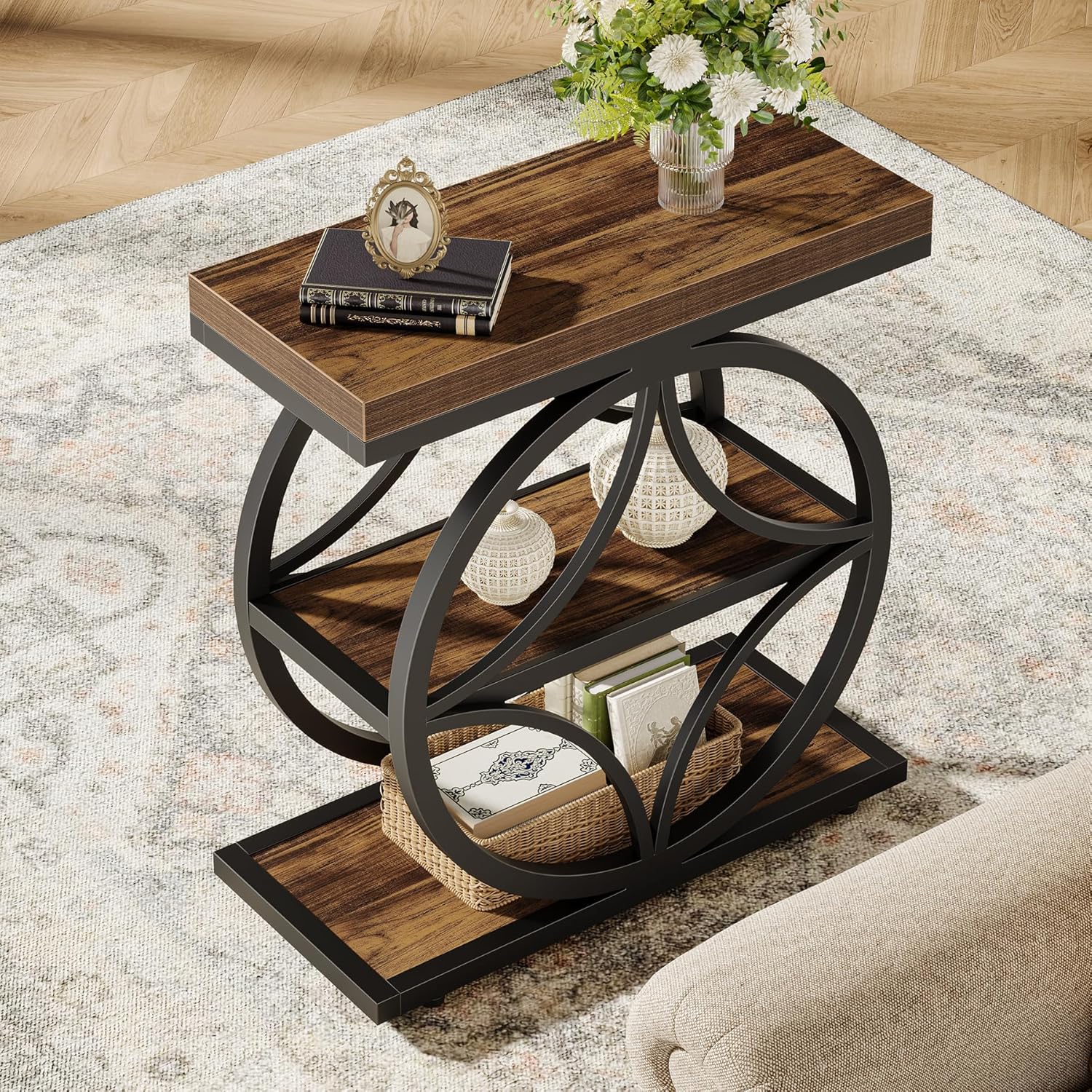 23.62" Industrial Side Table - 3-Tier End Table with Metal Frame - Image 5