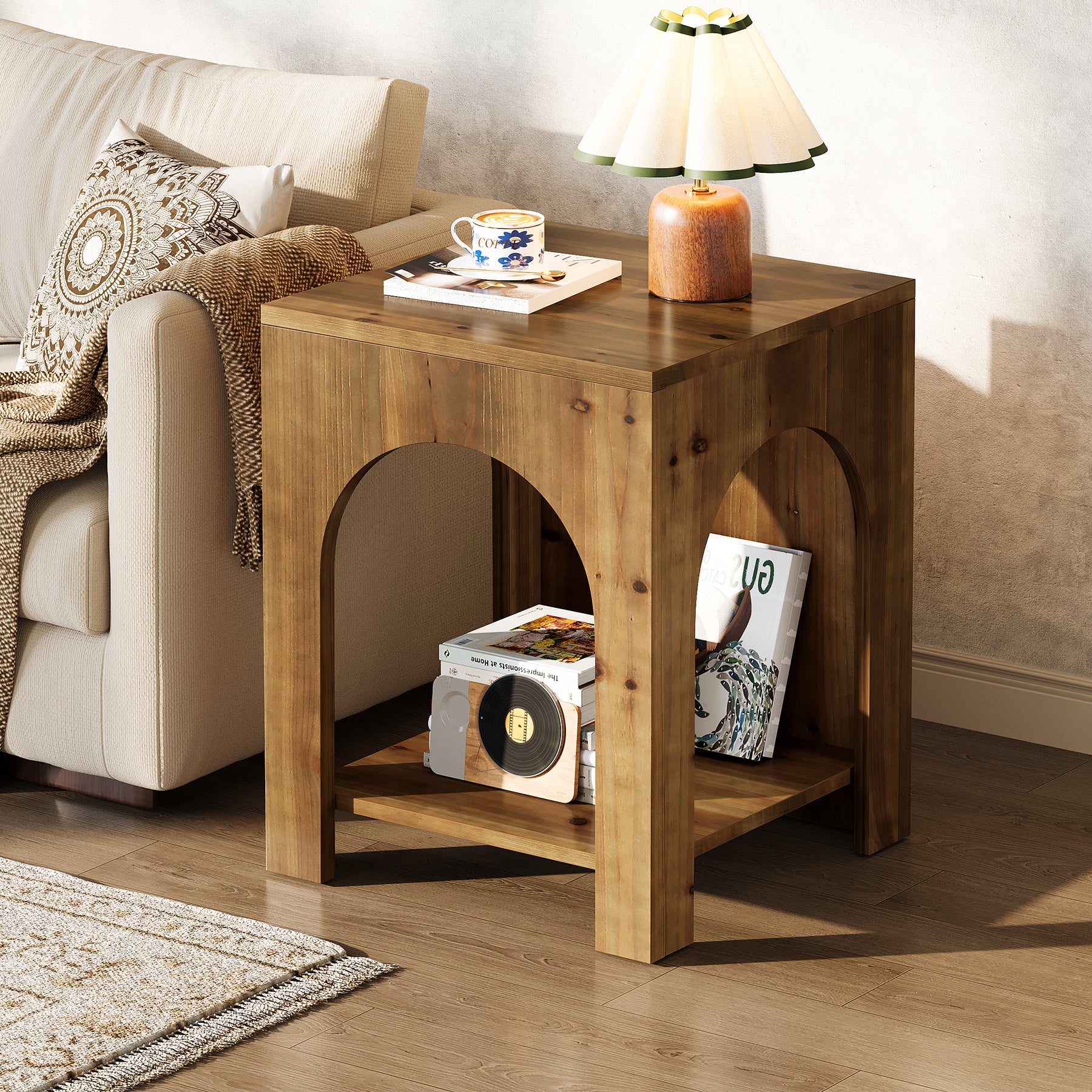 Tribesigns 19.69-Inch Farmhouse Side Table with Arch Design, Wooden End Table for Living Room - Image 10