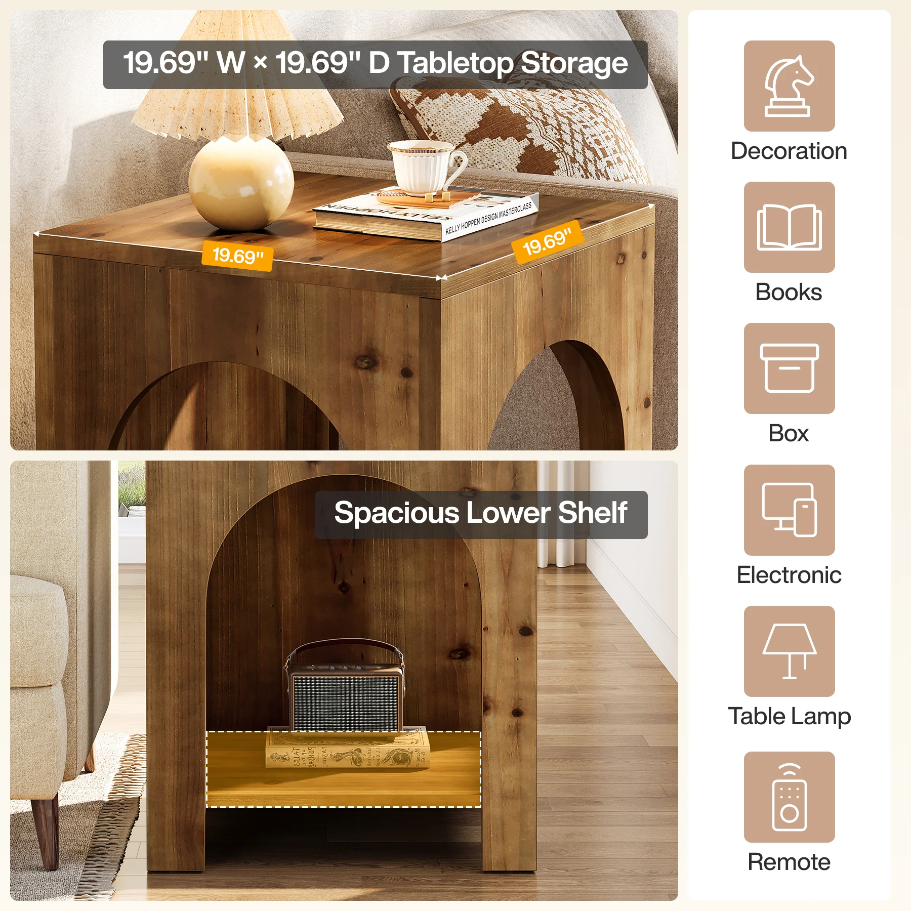 Tribesigns 19.69-Inch Farmhouse Side Table with Arch Design, Wooden End Table for Living Room - Image 4