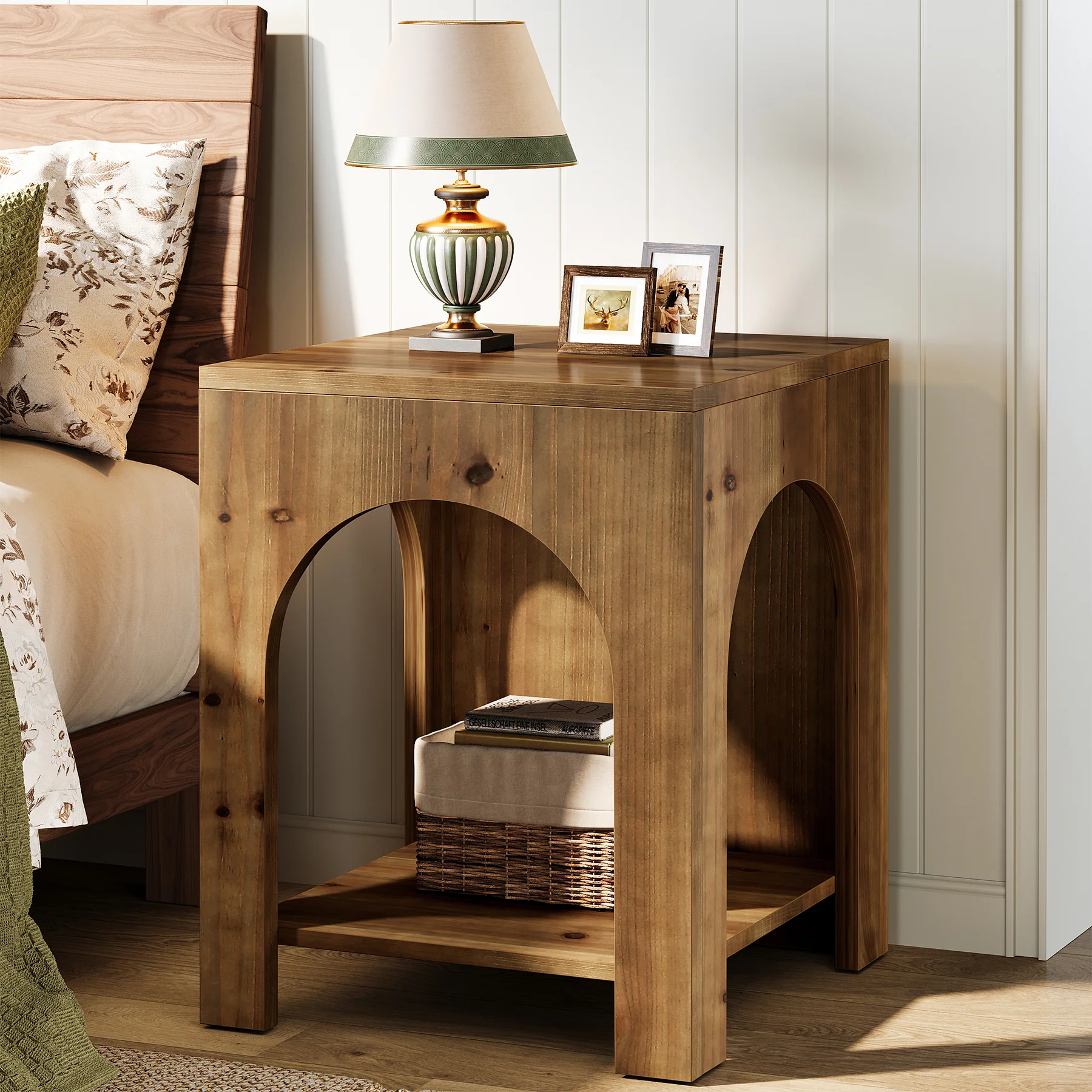 Tribesigns 19.69-Inch Farmhouse Side Table with Arch Design, Wooden End Table for Living Room - Image 7
