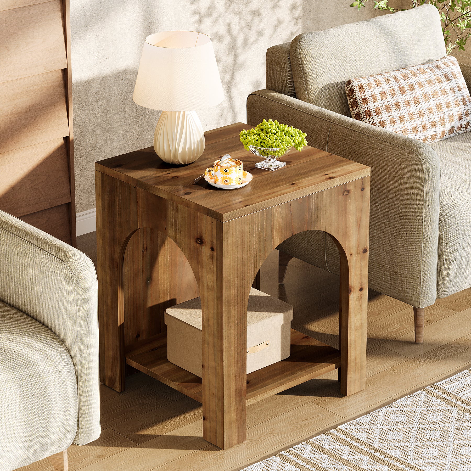 Tribesigns 19.69-Inch Farmhouse Side Table with Arch Design, Wooden End Table for Living Room - Image 8