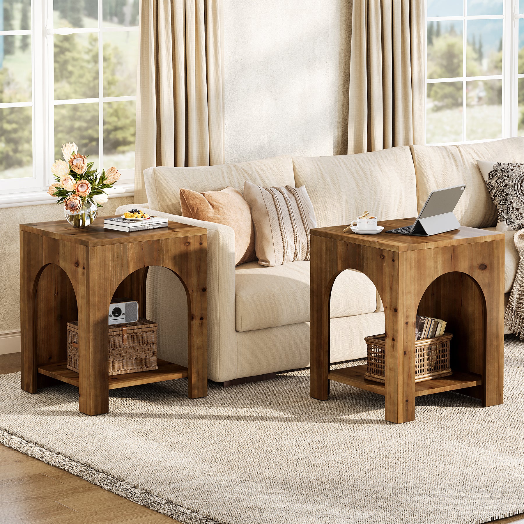 Tribesigns 19.69-Inch Farmhouse Side Table with Arch Design, Wooden End Table for Living Room - Image 9