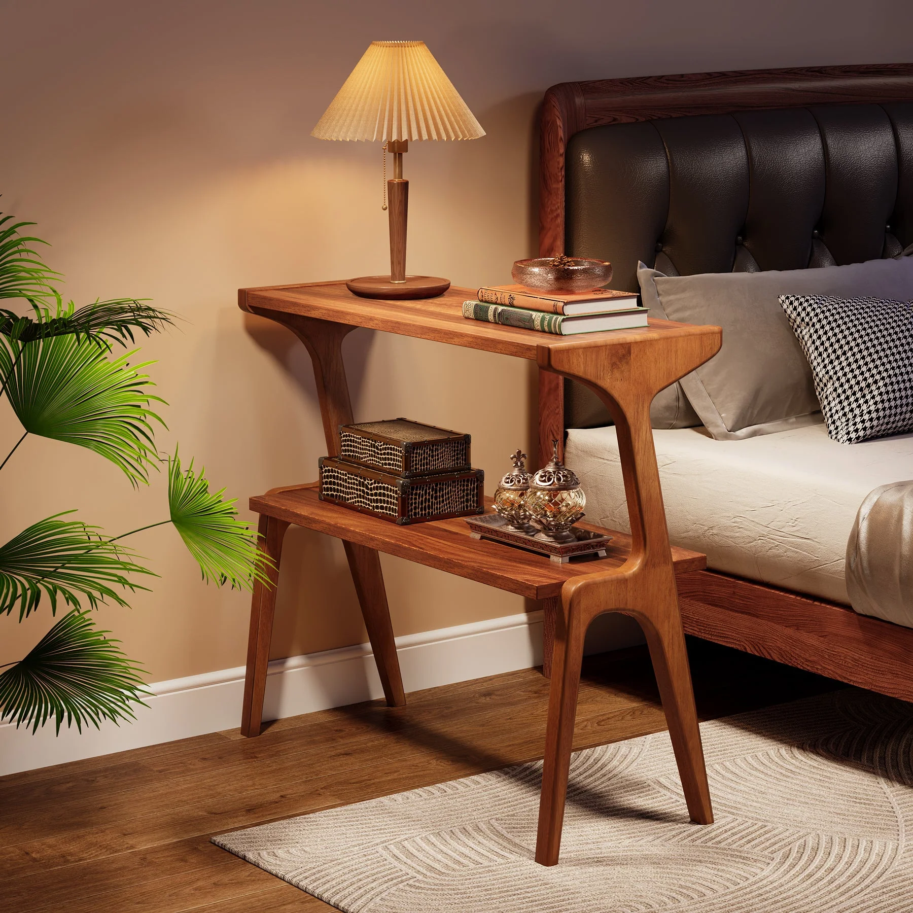 2-Tier End Table, Slim Sofa Side Table with Storage Shelf - Image 5