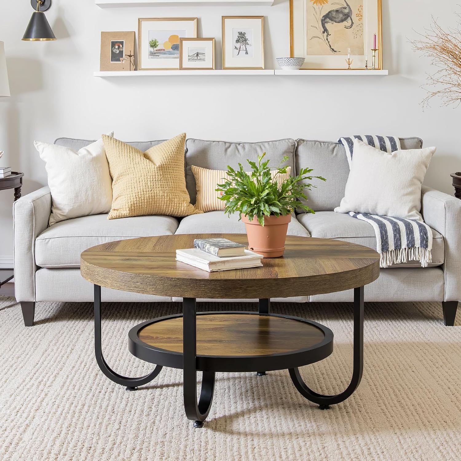 2-Tier Round Coffee Table with Storage, 31.5-Inch Center Cocktail Table - Image 4