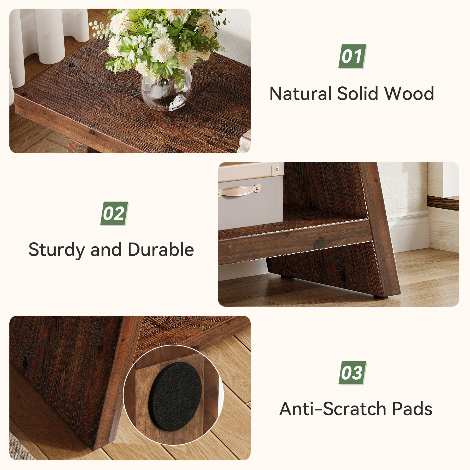 Tribesigns 47-Inch 2-Tier Wooden Storage Bench, Open Shelving Hallway Seat with Solid Fir Frame for Living Room - Image 4