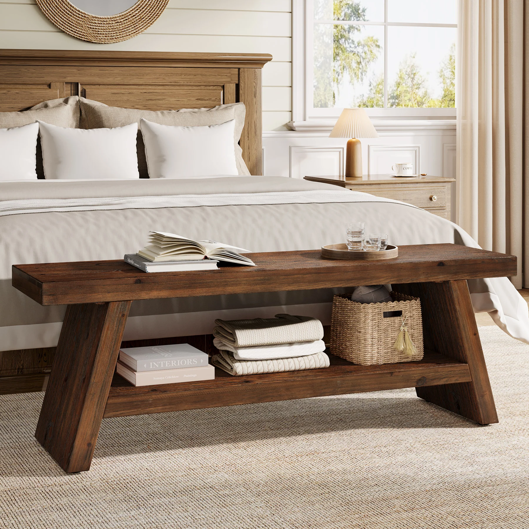 Tribesigns 47-Inch 2-Tier Wooden Storage Bench, Open Shelving Hallway Seat with Solid Fir Frame for Living Room - Image 6