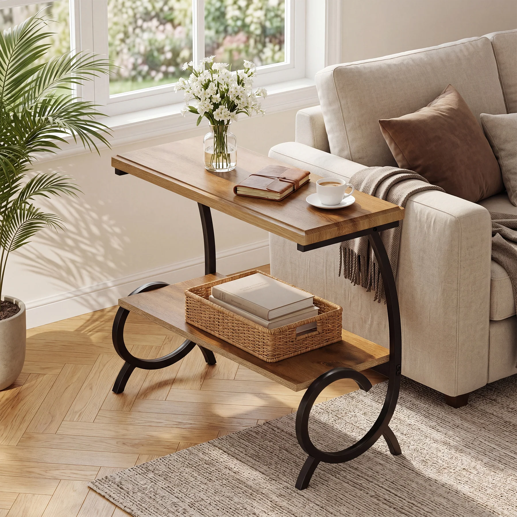 Tribesigns 23.6-Inch Tall 2-Tier End Table, Narrow Couch Side Table with J-Shaped Metal Legs