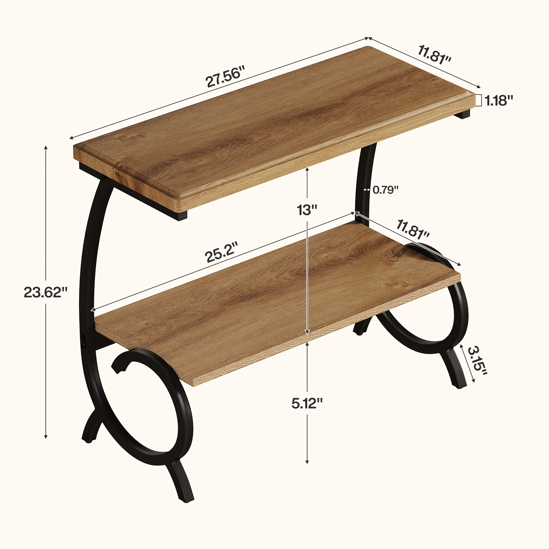 Tribesigns 23.6-Inch Tall 2-Tier End Table, Narrow Couch Side Table with J-Shaped Metal Legs - Image 2