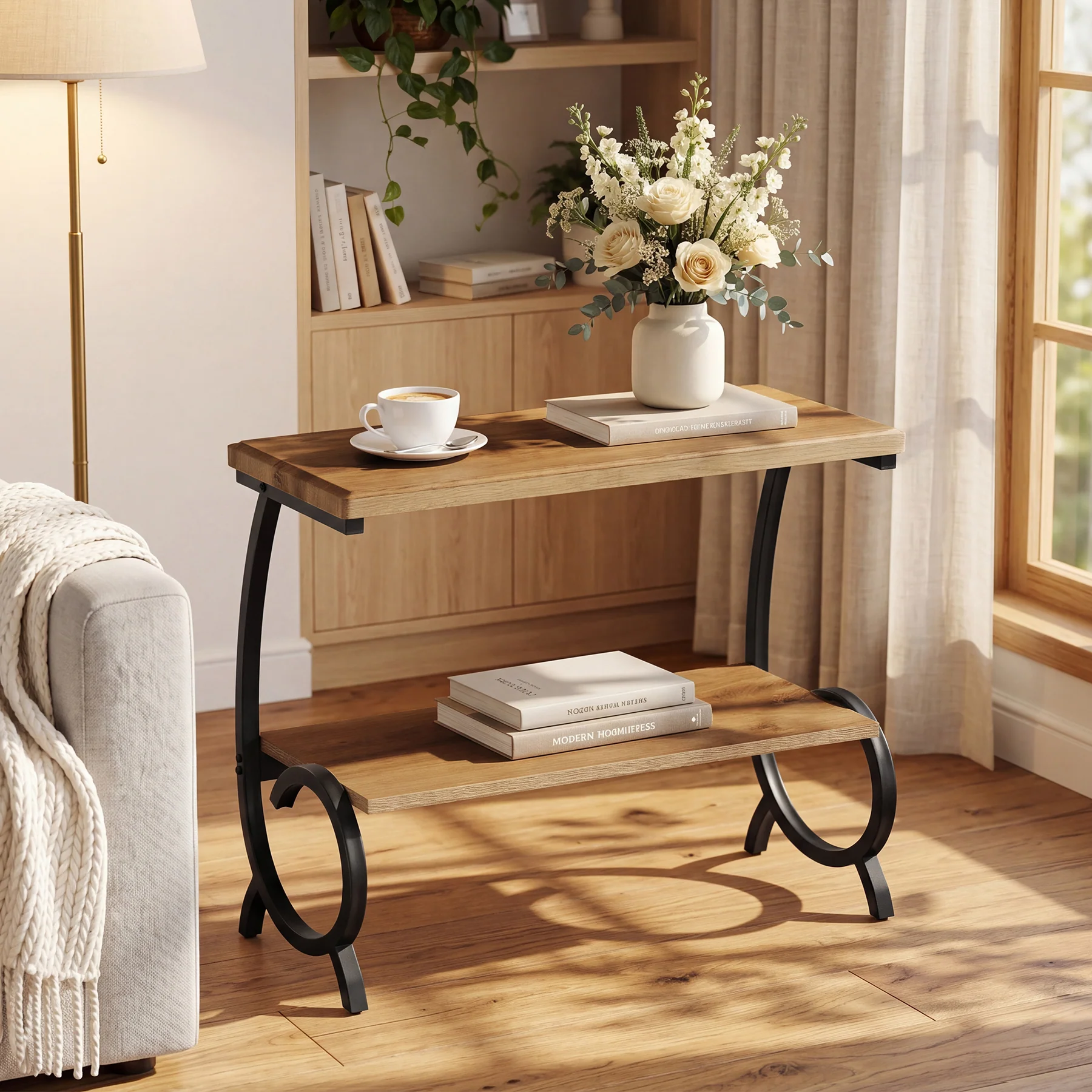 Tribesigns 23.6-Inch Tall 2-Tier End Table, Narrow Couch Side Table with J-Shaped Metal Legs - Image 3