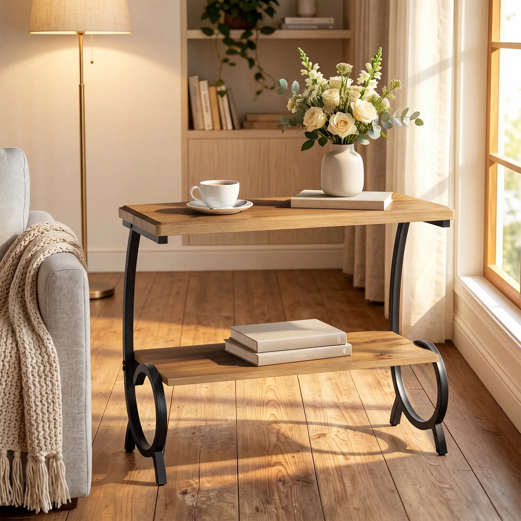 Tribesigns 23.6-Inch Tall 2-Tier End Table, Narrow Couch Side Table with J-Shaped Metal Legs - Image 4