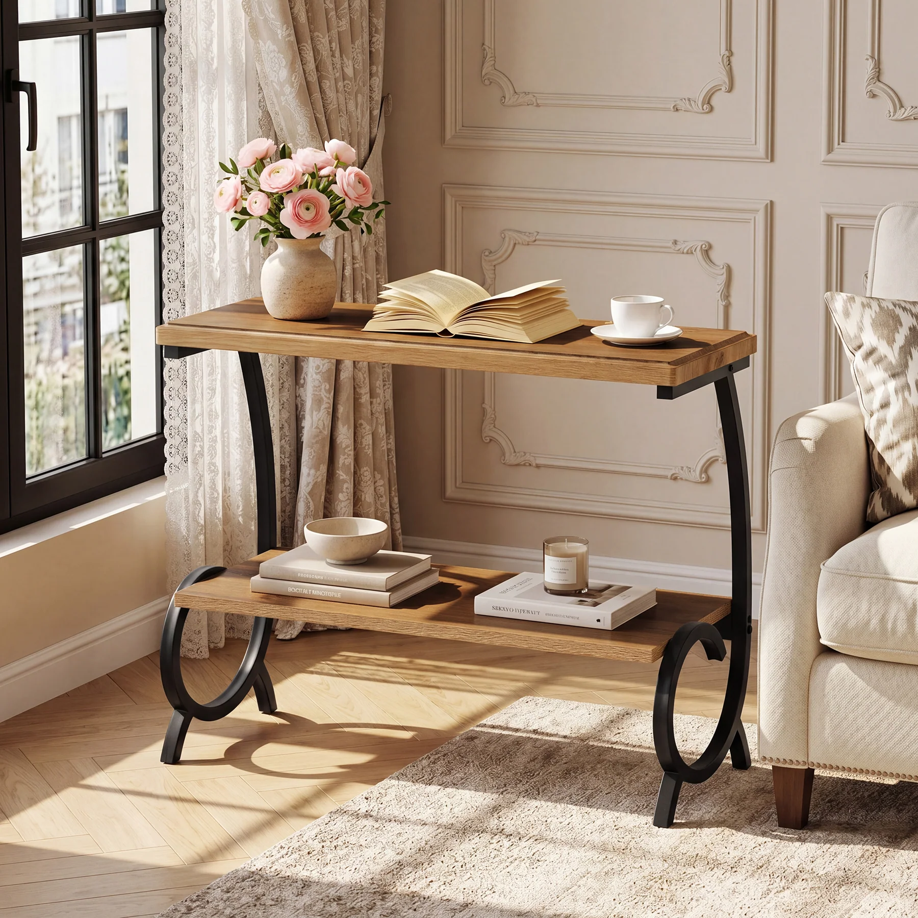 Tribesigns 23.6-Inch Tall 2-Tier End Table, Narrow Couch Side Table with J-Shaped Metal Legs - Image 8