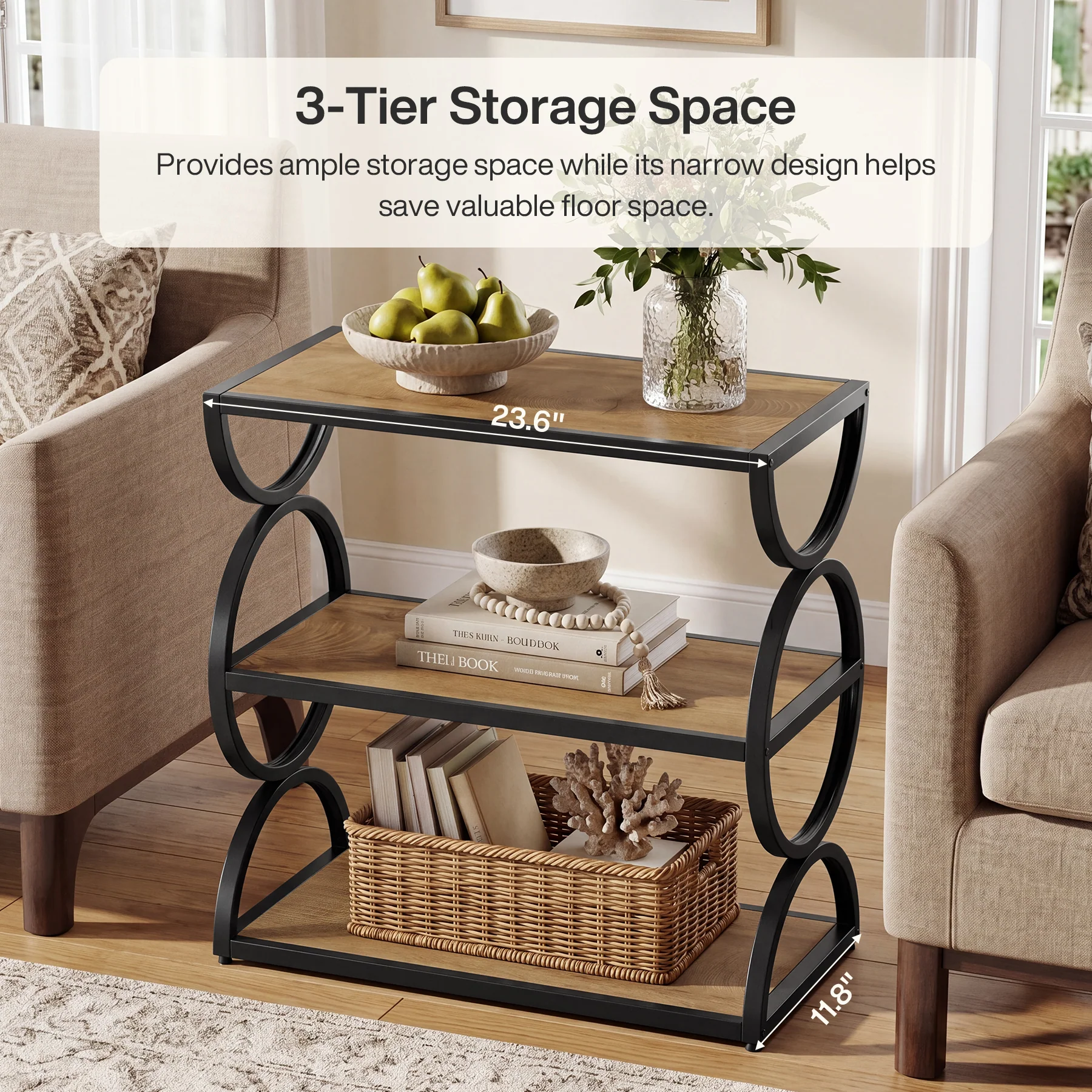 Tribesigns 23.6-Inch Nightstand with 3-Tier Storage Shelves and Circular Frame, Industrial Bedside Table for Bedroom and Small Spaces - Image 3