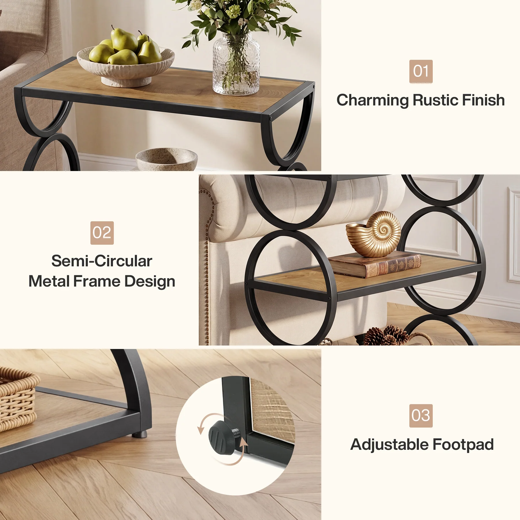 Tribesigns 23.6-Inch Nightstand with 3-Tier Storage Shelves and Circular Frame, Industrial Bedside Table for Bedroom and Small Spaces - Image 4