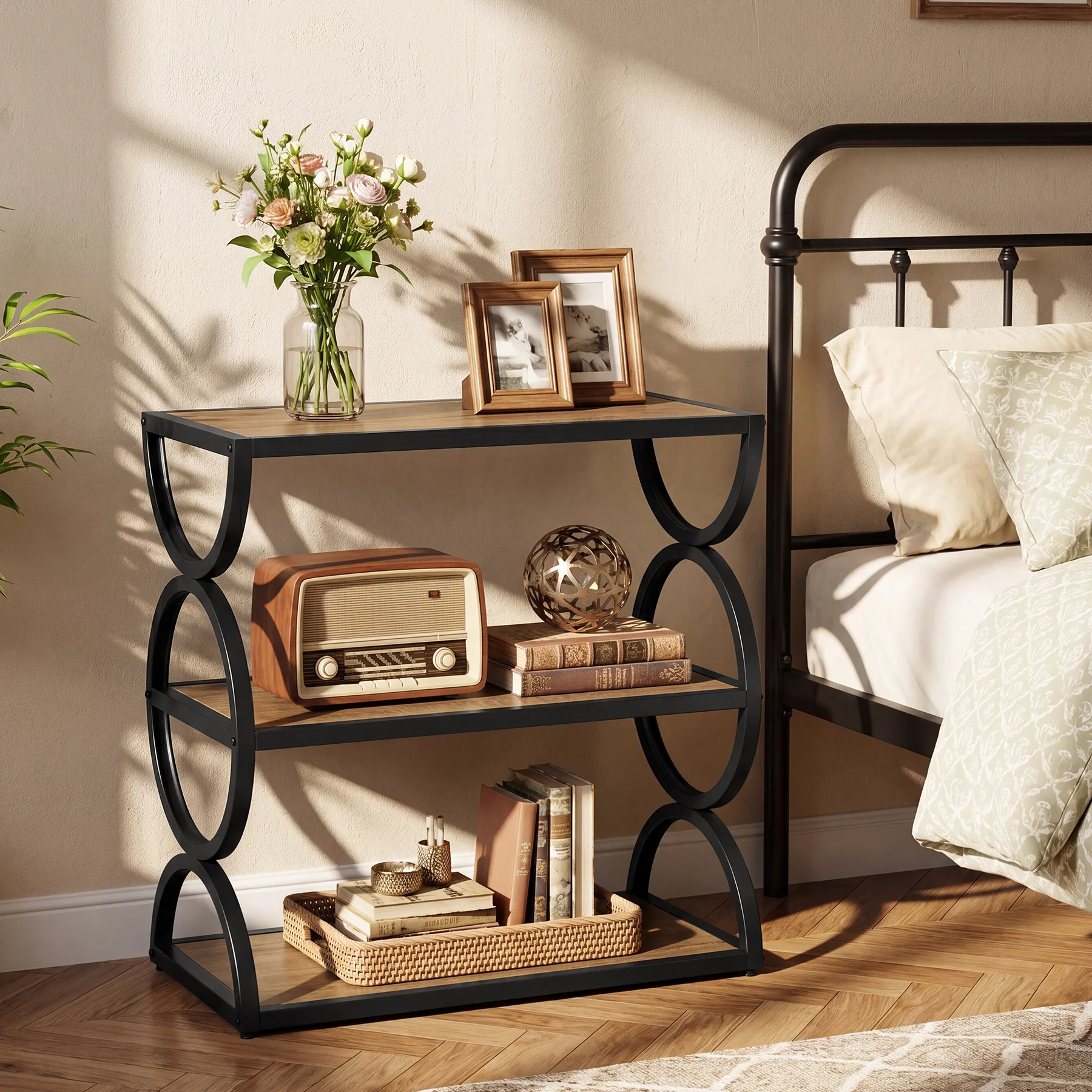 Tribesigns 23.6-Inch Nightstand with 3-Tier Storage Shelves and Circular Frame, Industrial Bedside Table for Bedroom and Small Spaces - Image 5