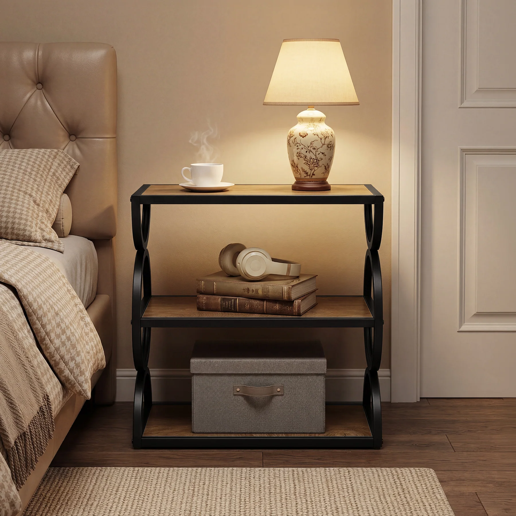 Tribesigns 23.6-Inch Nightstand with 3-Tier Storage Shelves and Circular Frame, Industrial Bedside Table for Bedroom and Small Spaces - Image 6