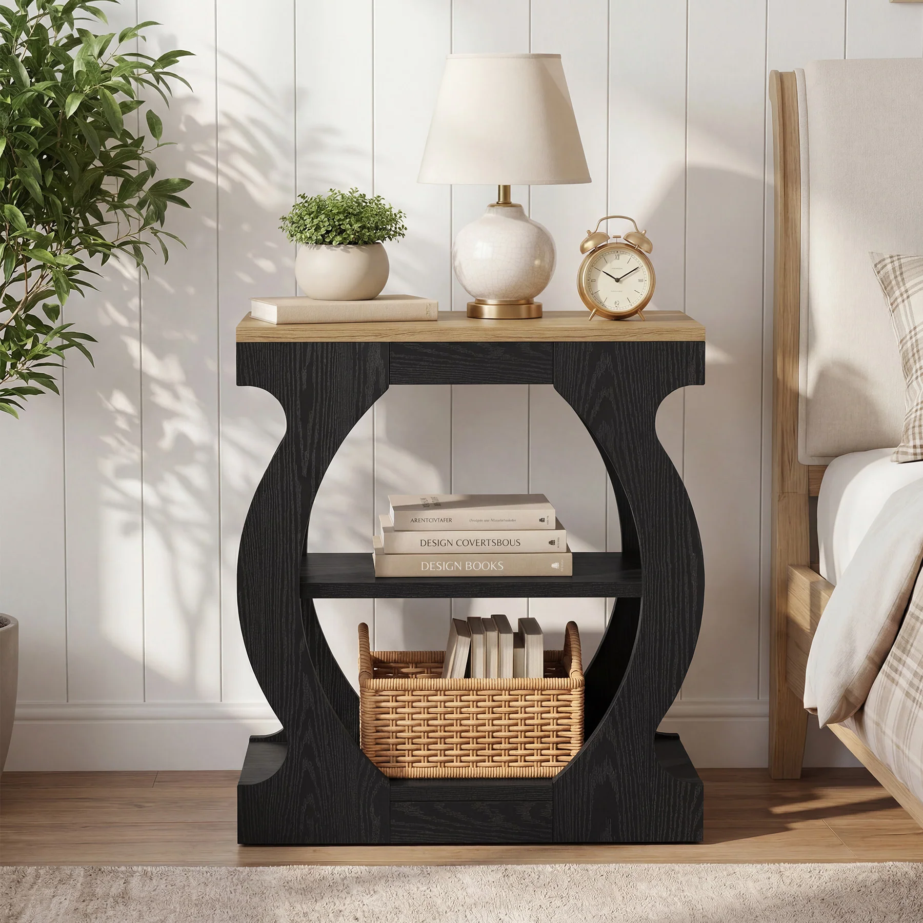 23.6 Inch Nightstand with 3-Tier Storage, Modern Narrow Bedside Table with Curved Frame for Bedroom - Image 10