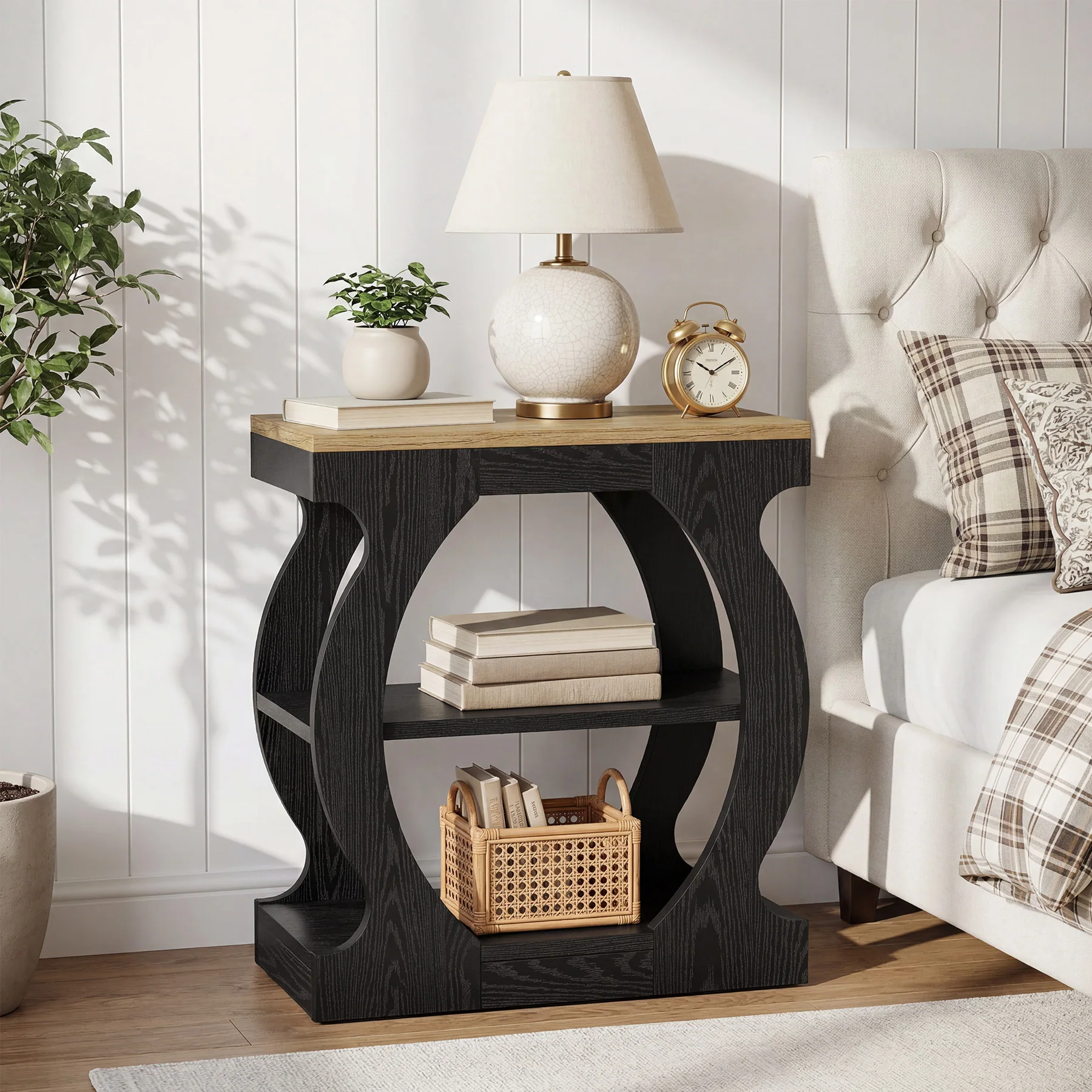 23.6 Inch Nightstand with 3-Tier Storage, Modern Narrow Bedside Table with Curved Frame for Bedroom - Image 6