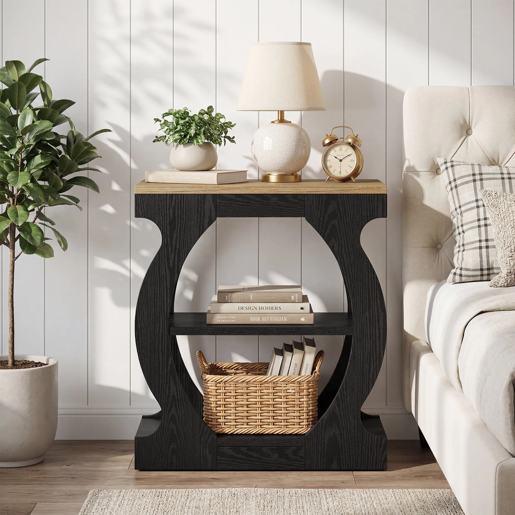 23.6 Inch Nightstand with 3-Tier Storage, Modern Narrow Bedside Table with Curved Frame for Bedroom - Image 7