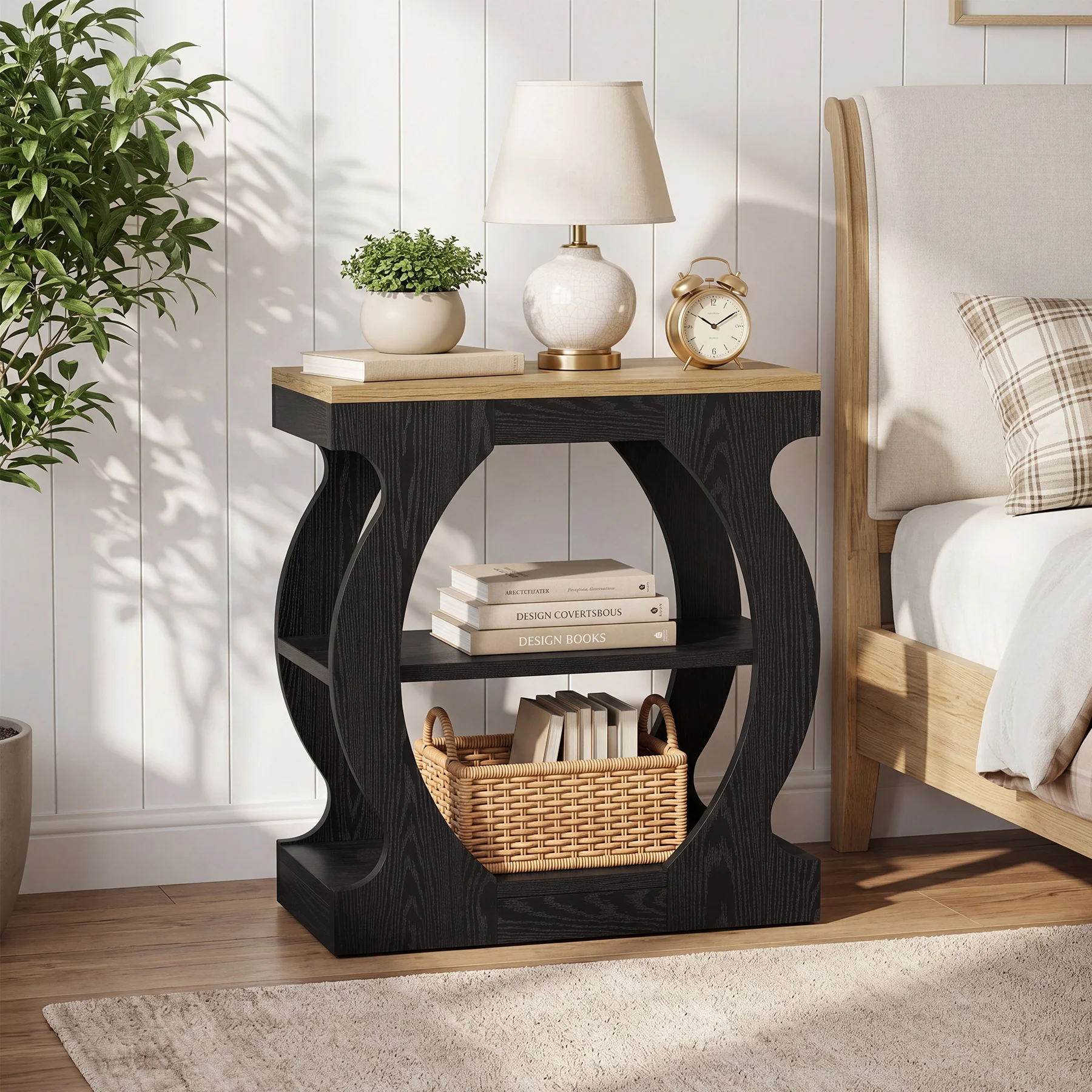 23.6 Inch Nightstand with 3-Tier Storage, Modern Narrow Bedside Table with Curved Frame for Bedroom - Image 9