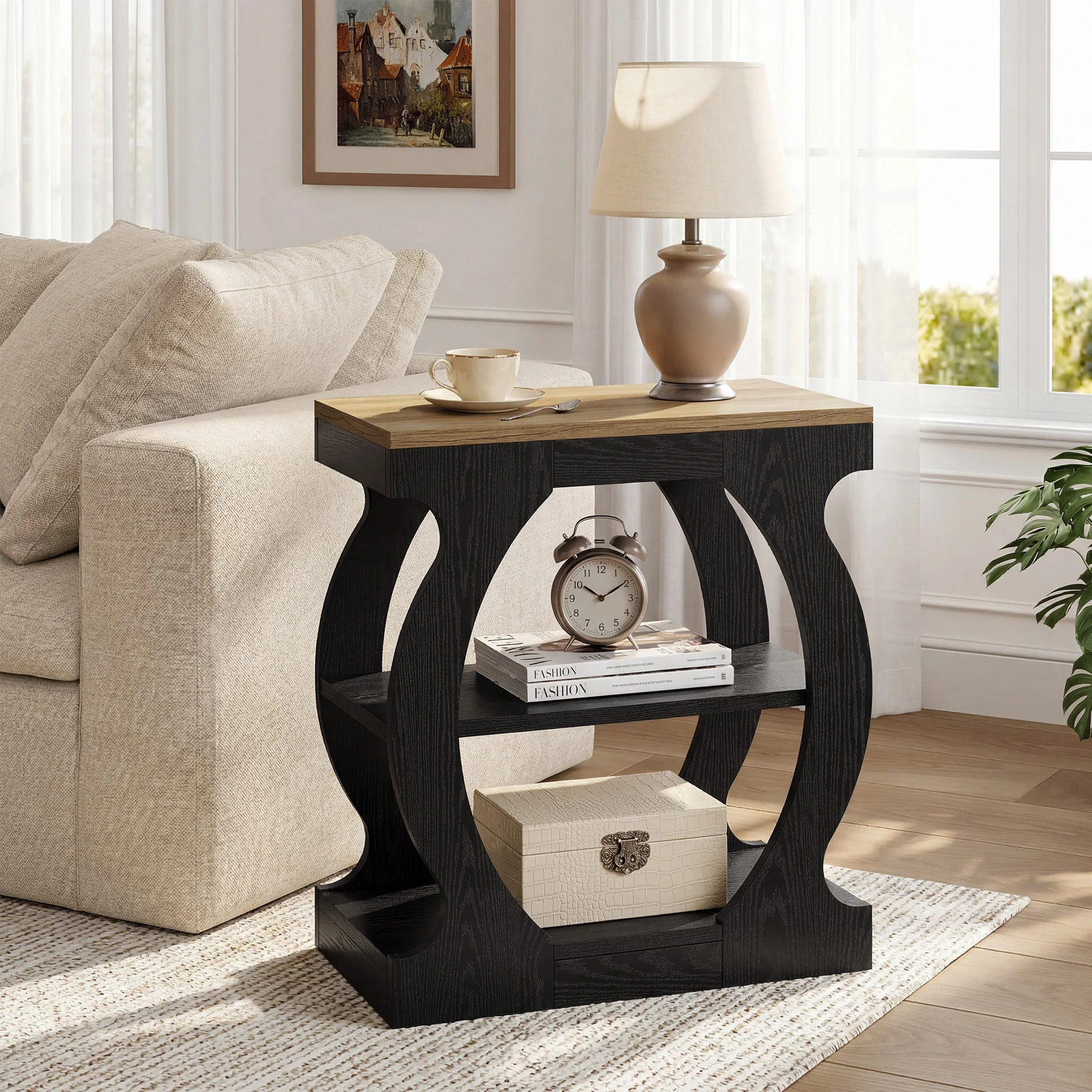 Tribesigns 23.6 Inch Narrow End Table with 3-Tier Storage, Wooden Side Table with Curved Frame - Image 7
