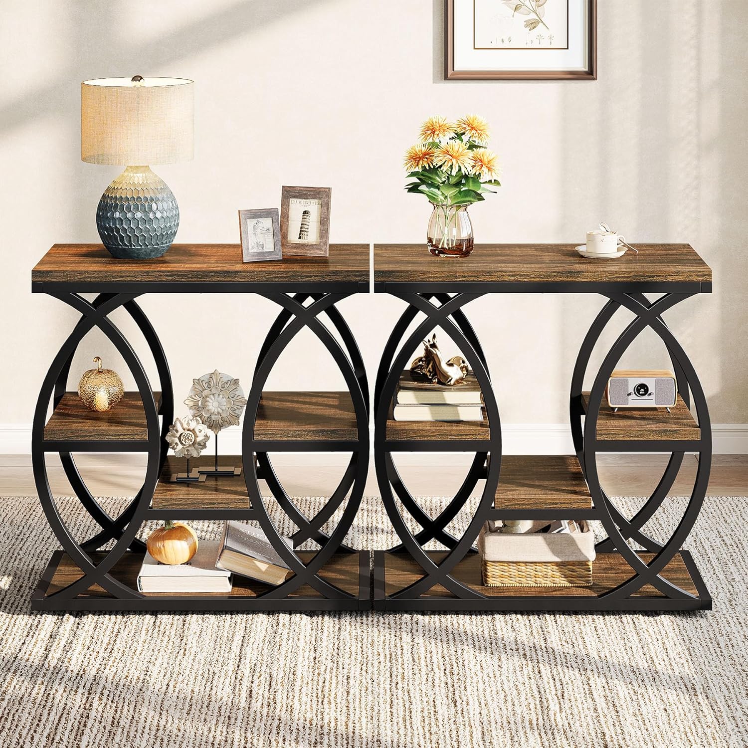 23.6" Rustic 4-Shelf End Table - Narrow Storage Side Table for Bedroom & Living Room - Image 7