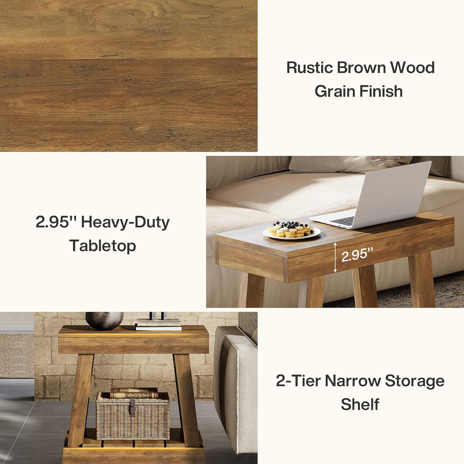 23.62" 2-Tier End Table - Farmhouse Bedside Nightstand with Storage Shelf - Image 7