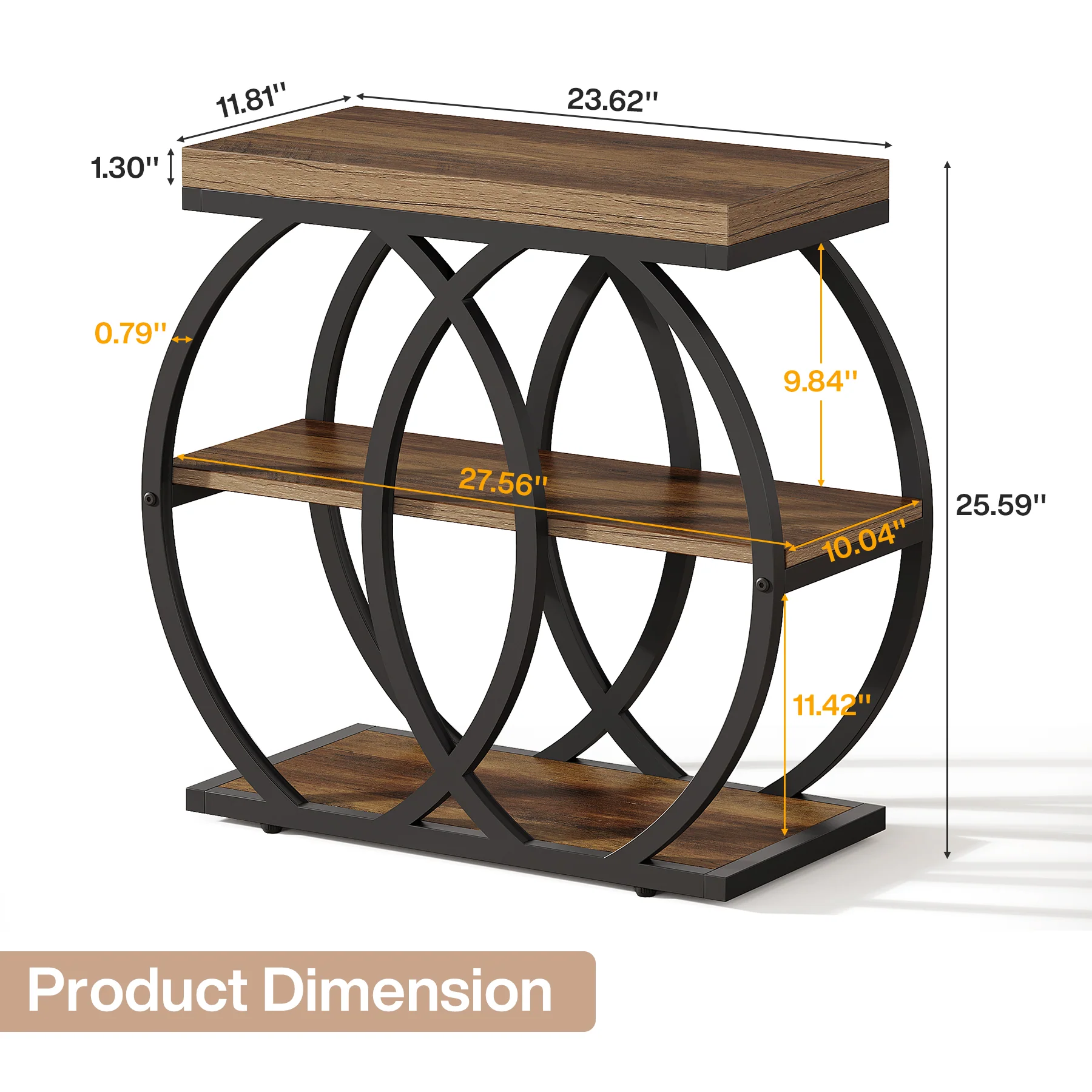 23.62-Inch 3-Tier Narrow End Table with Open Storage Shelves, Industrial Side Table for Living Room - Image 2