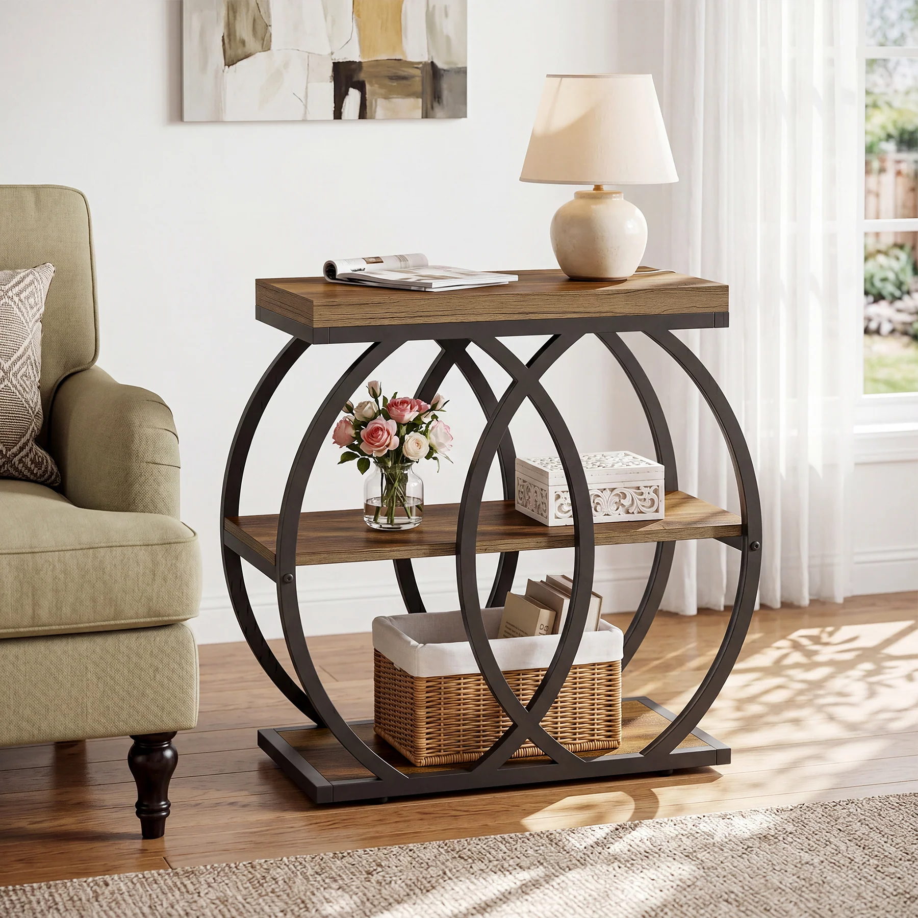 23.62-Inch 3-Tier Narrow End Table with Open Storage Shelves, Industrial Side Table for Living Room - Image 3