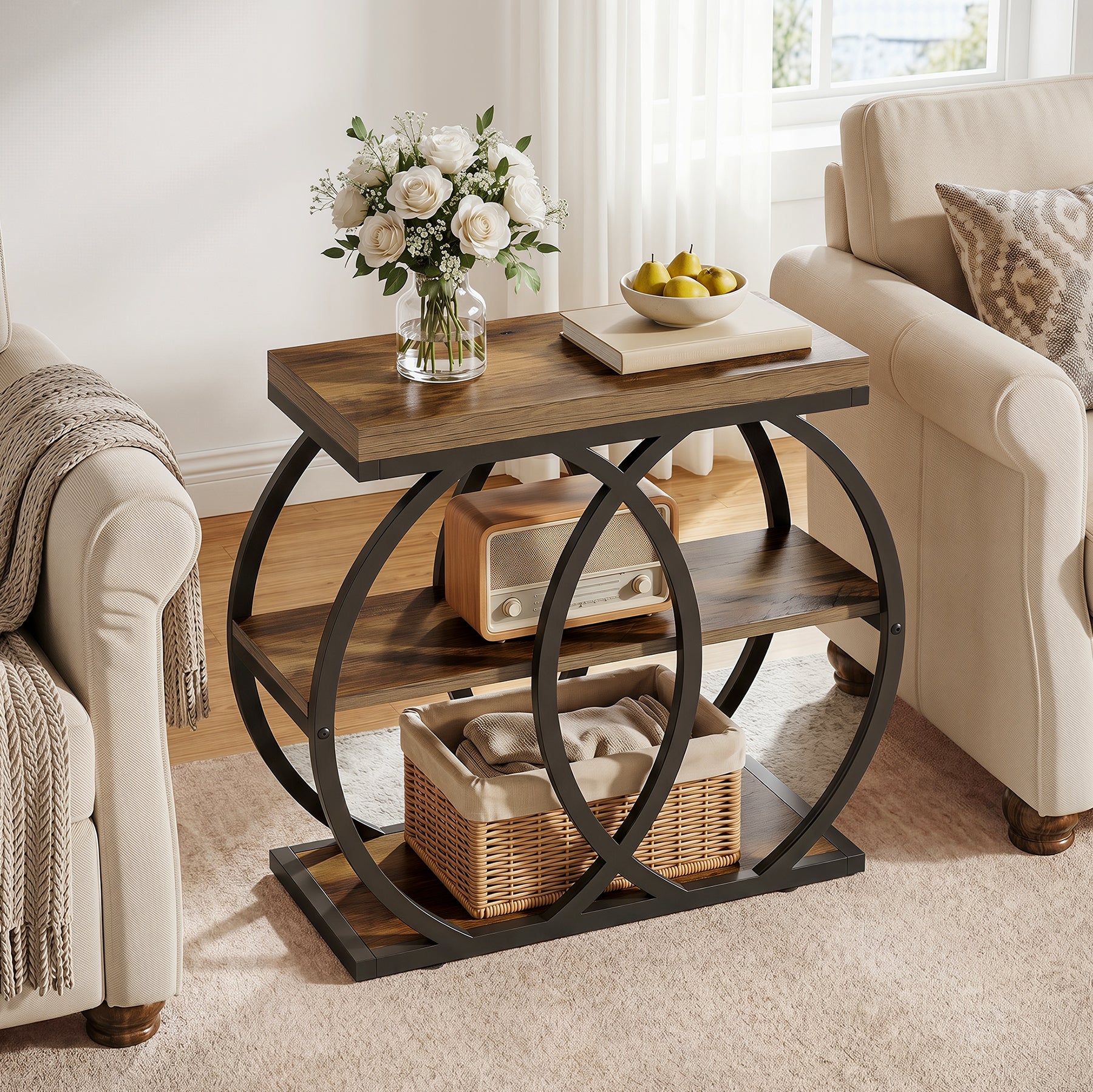 23.62-Inch 3-Tier Narrow End Table with Open Storage Shelves, Industrial Side Table for Living Room - Image 4