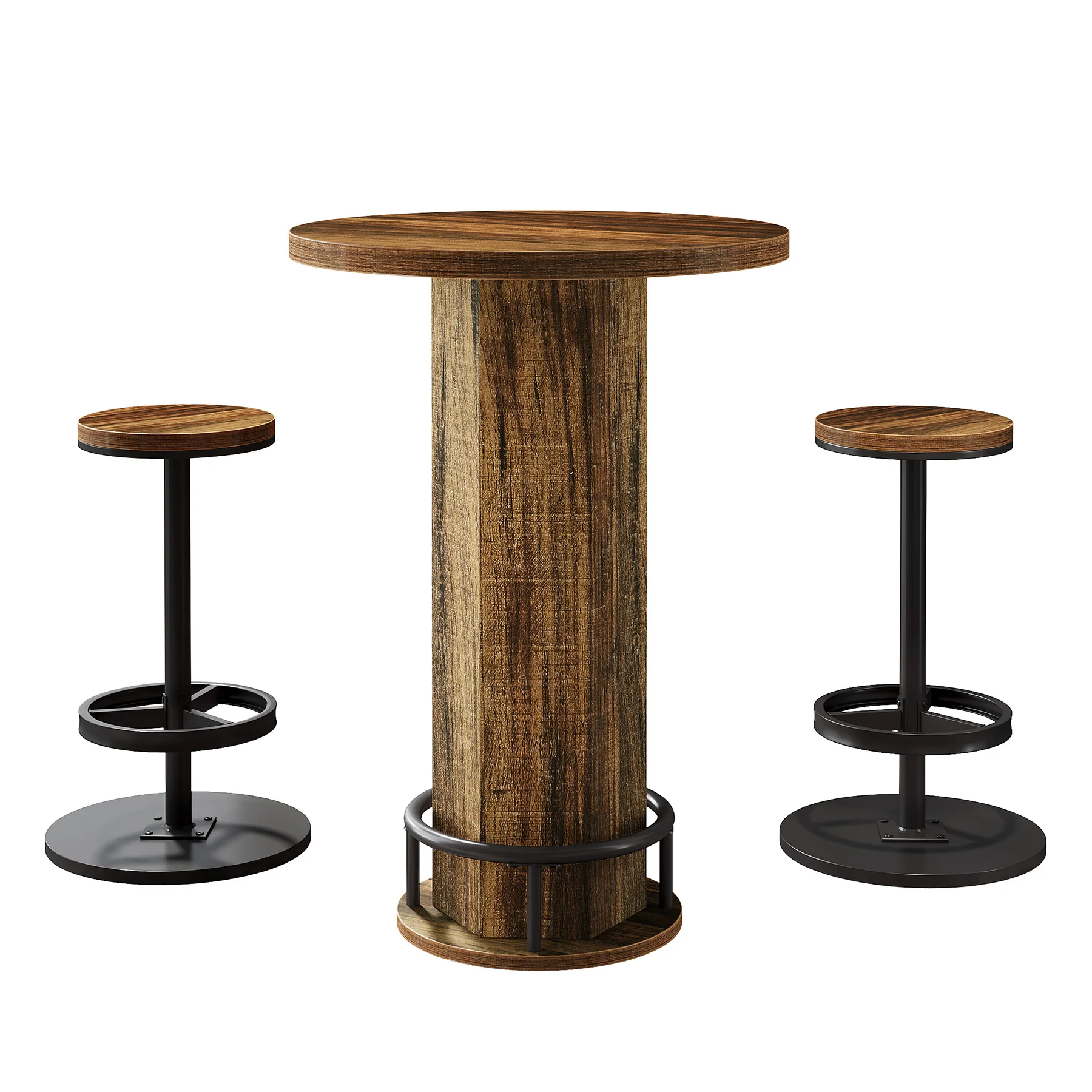 Tribesigns 23.62-Inch Round Bar Table Set, Industrial Bistro Table with 2 Bar Stools and Metal Footrest for Kitchen Apartment - Image 9