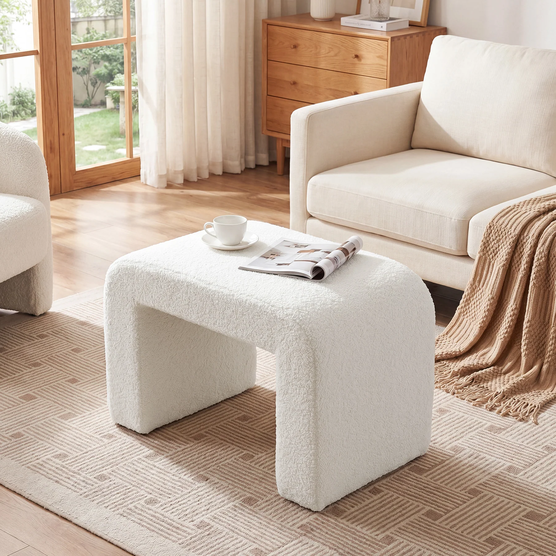 23.62-Inch Modern Vanity Stool with Faux Cashmere Upholstery, Arched Ottoman Footstool - Image 8