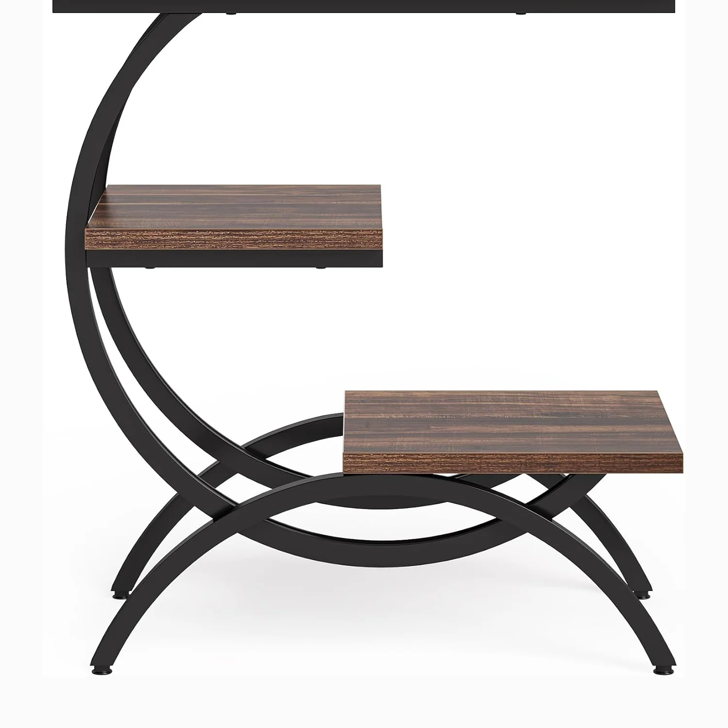 23.62" Industrial Brown Oak Side Table - Black Metal C-Frame & 3 Shelves - Image 7