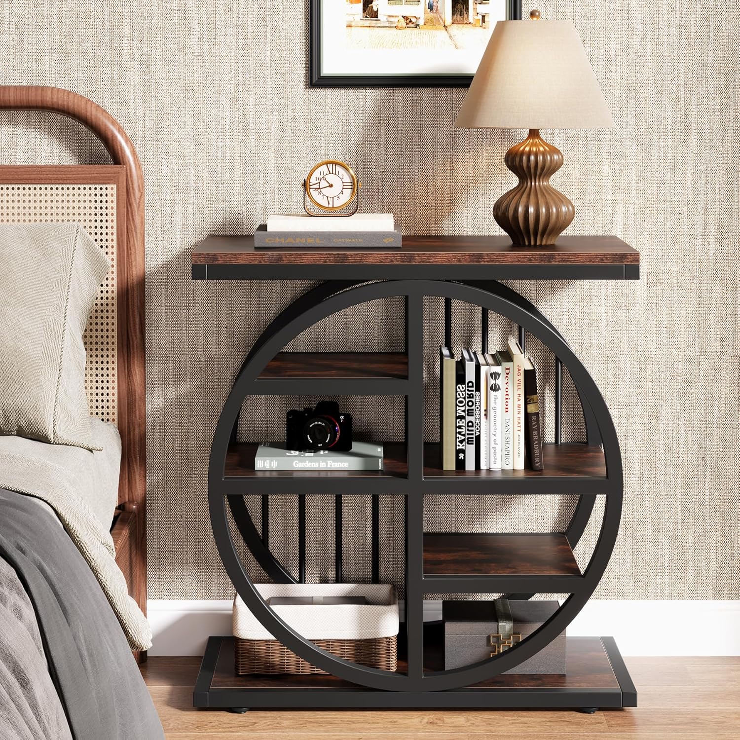 24" Industrial End Table - 5-Tier Narrow Side Table with Metal Frame - Image 3