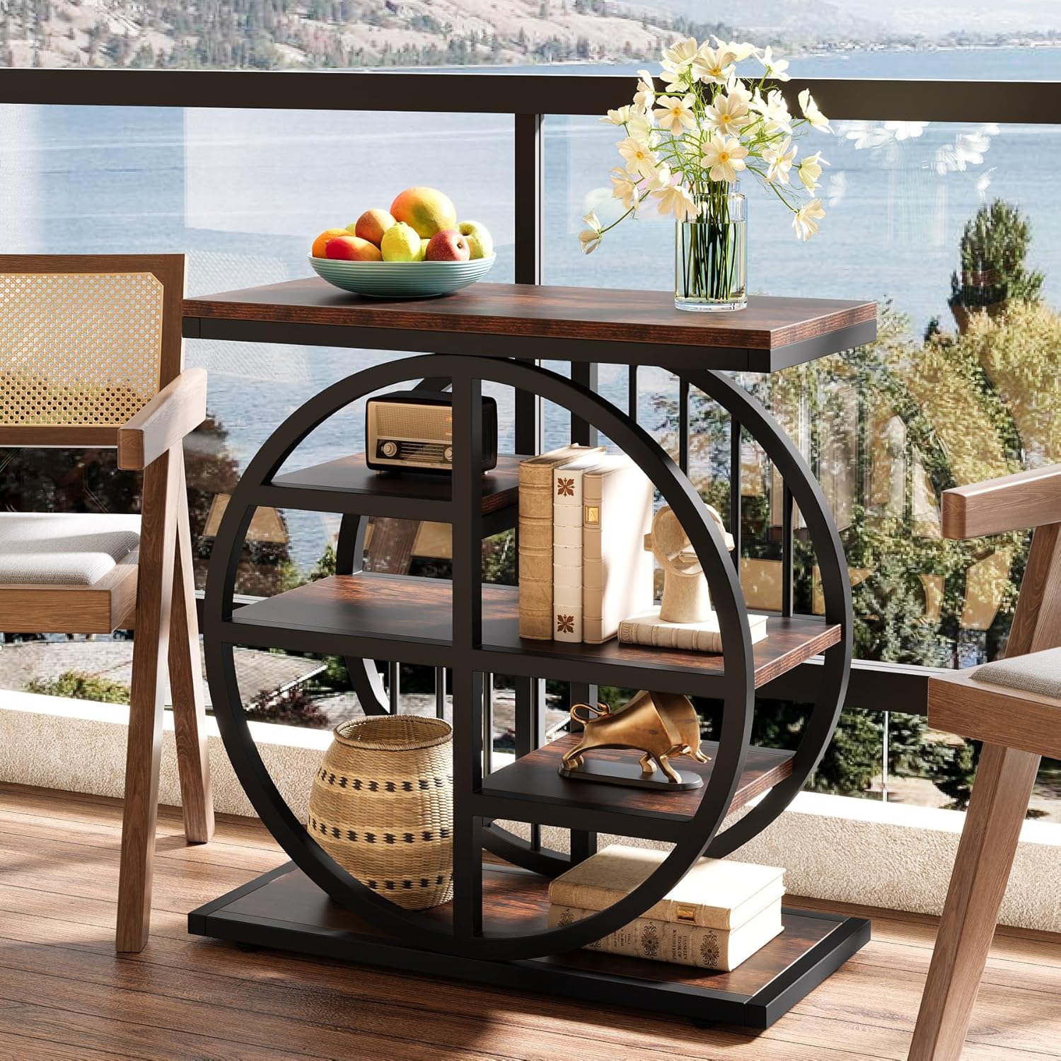24" Industrial End Table - 5-Tier Narrow Side Table with Metal Frame - Image 5