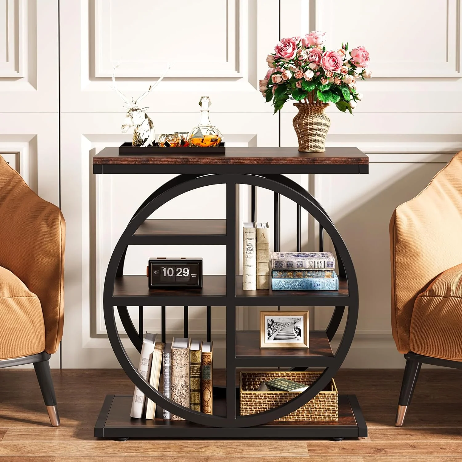24" Industrial End Table - 5-Tier Narrow Side Table with Metal Frame - Image 6
