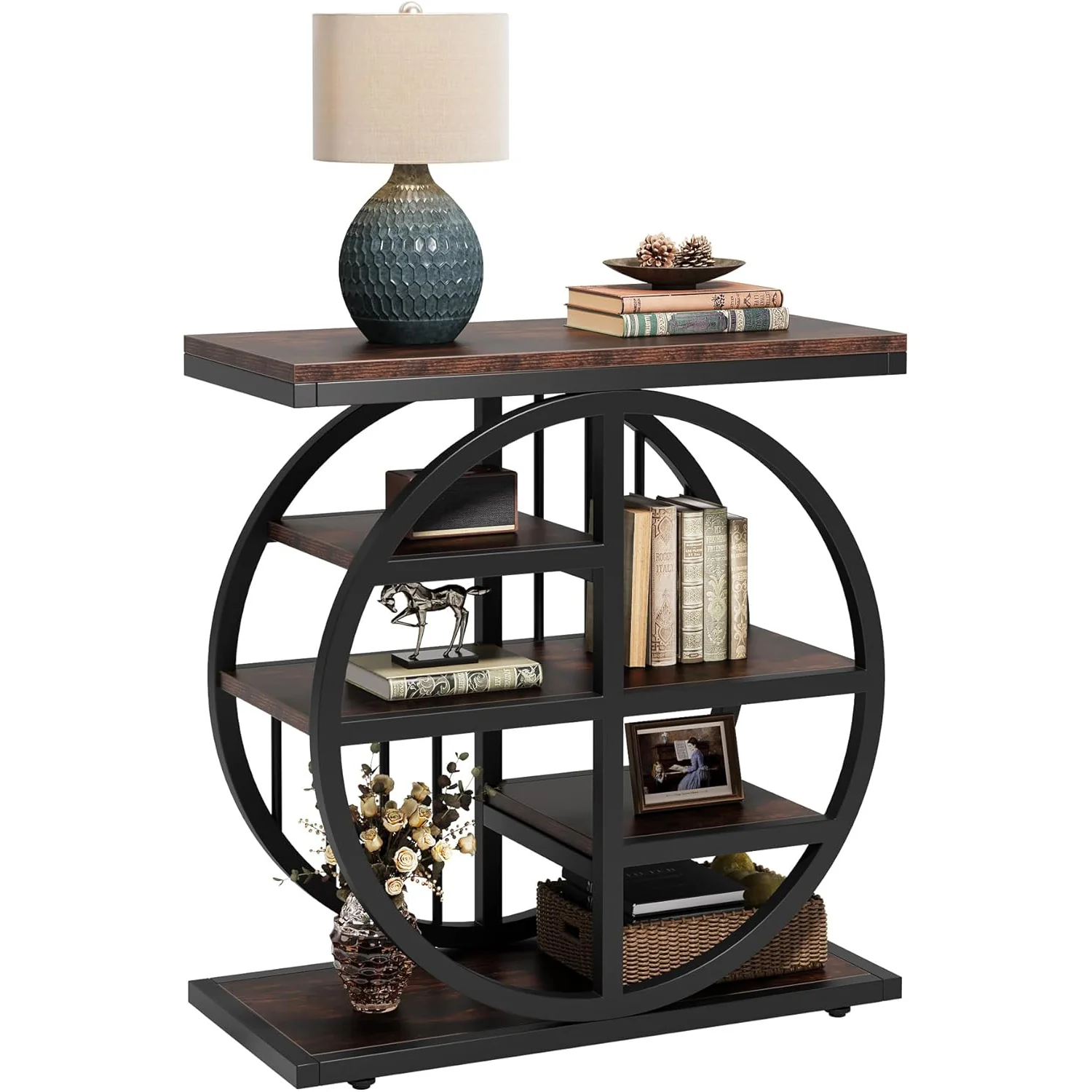 24" Industrial End Table - 5-Tier Narrow Side Table with Metal Frame - Image 7