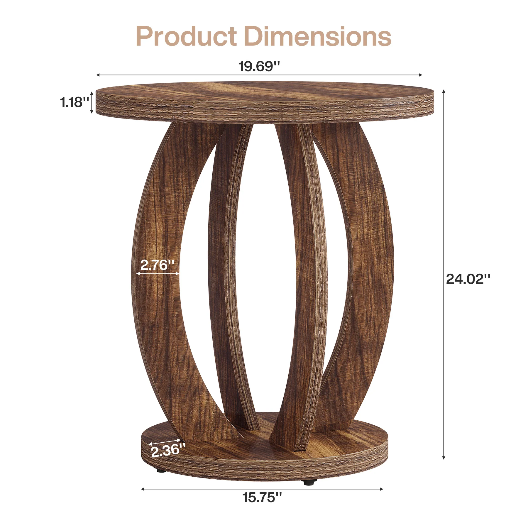 24" Round Farmhouse Nightstand - Bedside Table with Storage, Wood Base, Brown - Image 11