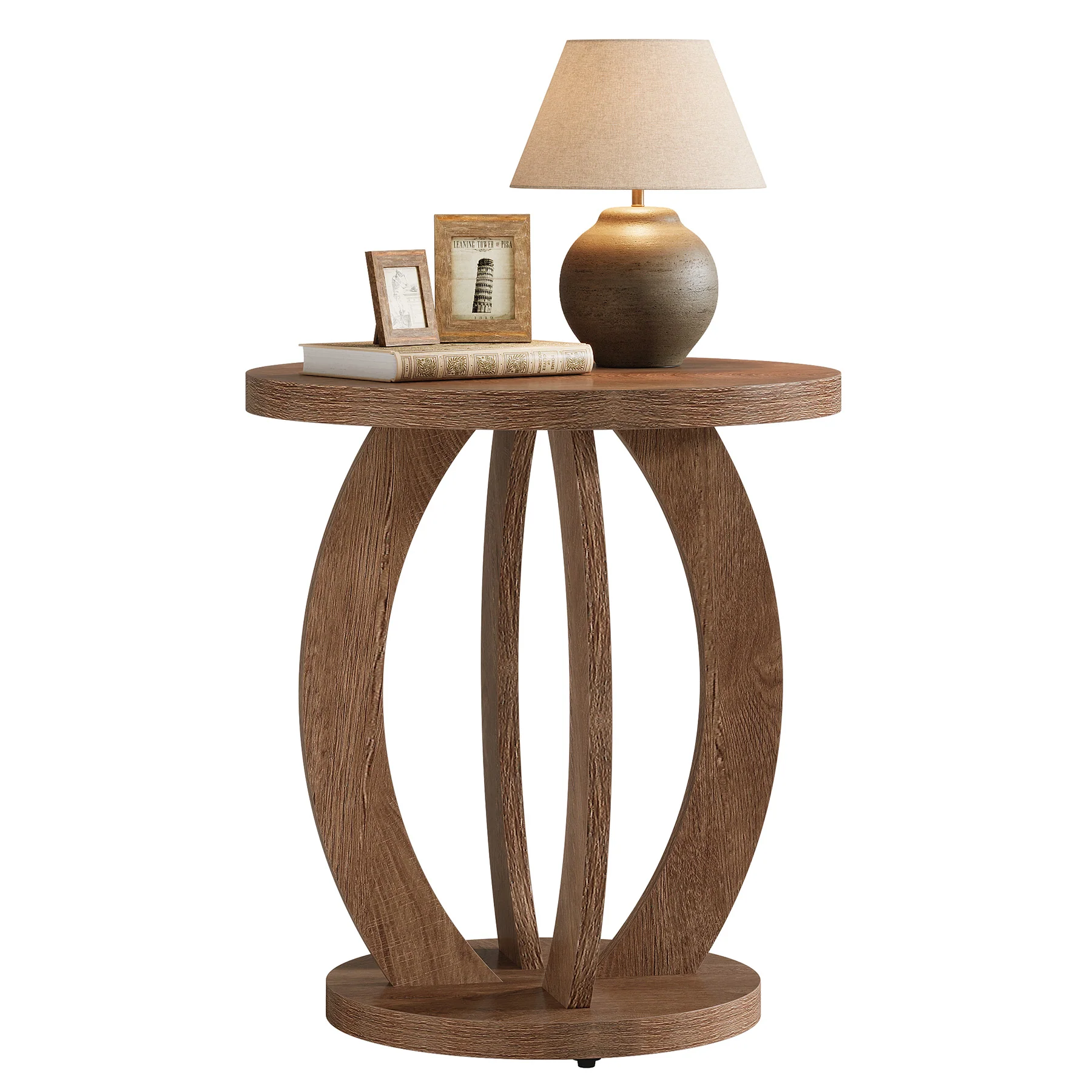 24" Round Farmhouse Nightstand - Bedside Table with Storage, Wood Base, Brown - Image 17