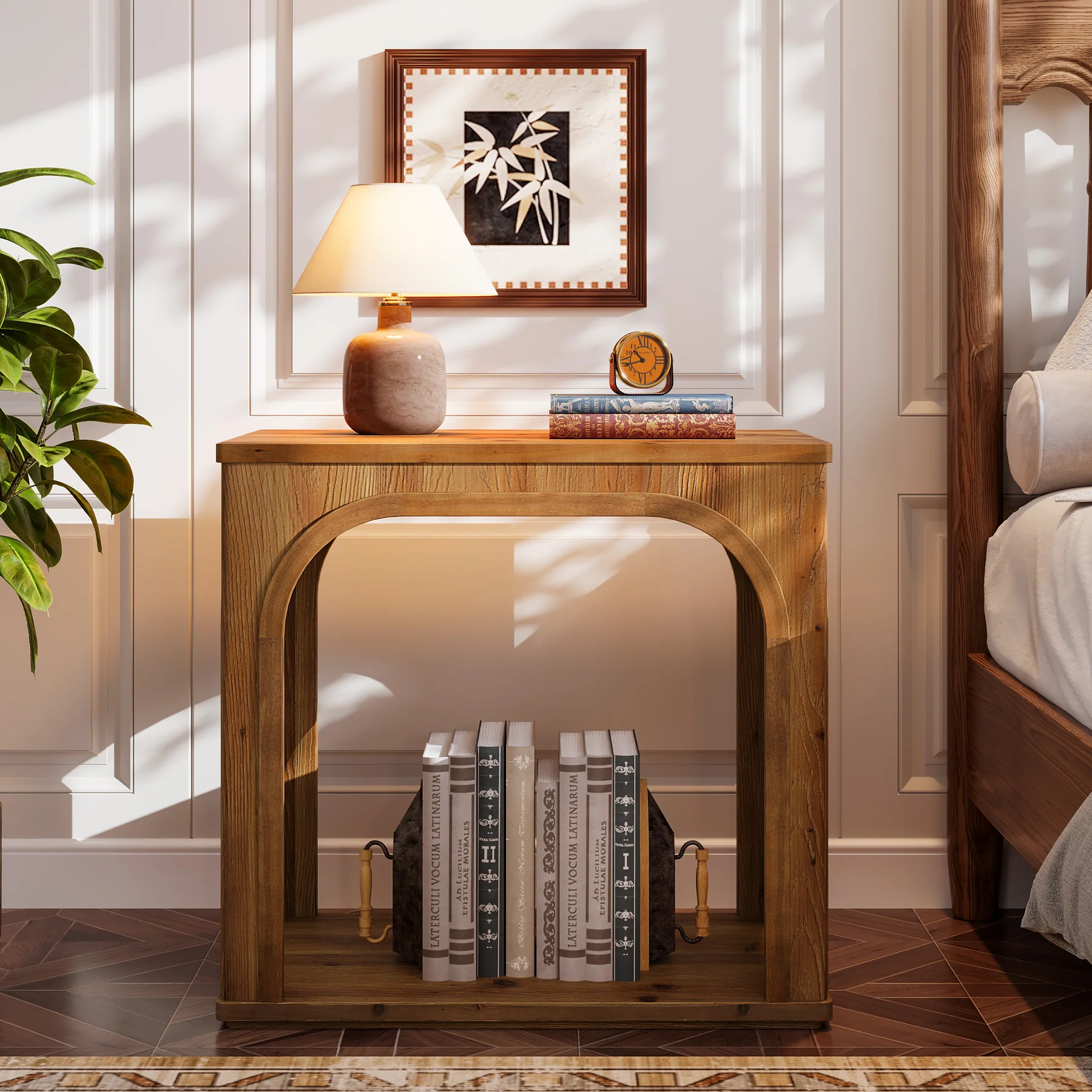 Tribesigns 25.2-Inch Solid Wood End Table with Arched Design and Bottom Shelf, 2-Tier Farmhouse Side Table for Living Room - Image 8