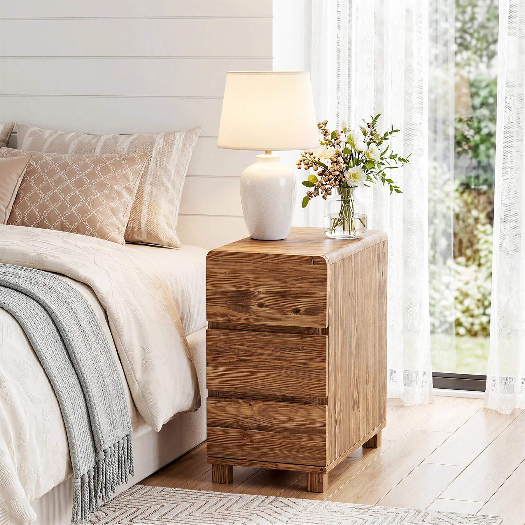 Tribesigns 25.59-Inch Tall Solid Wood Side Cabinet, 3-Drawer Narrow Nightstand - Image 10