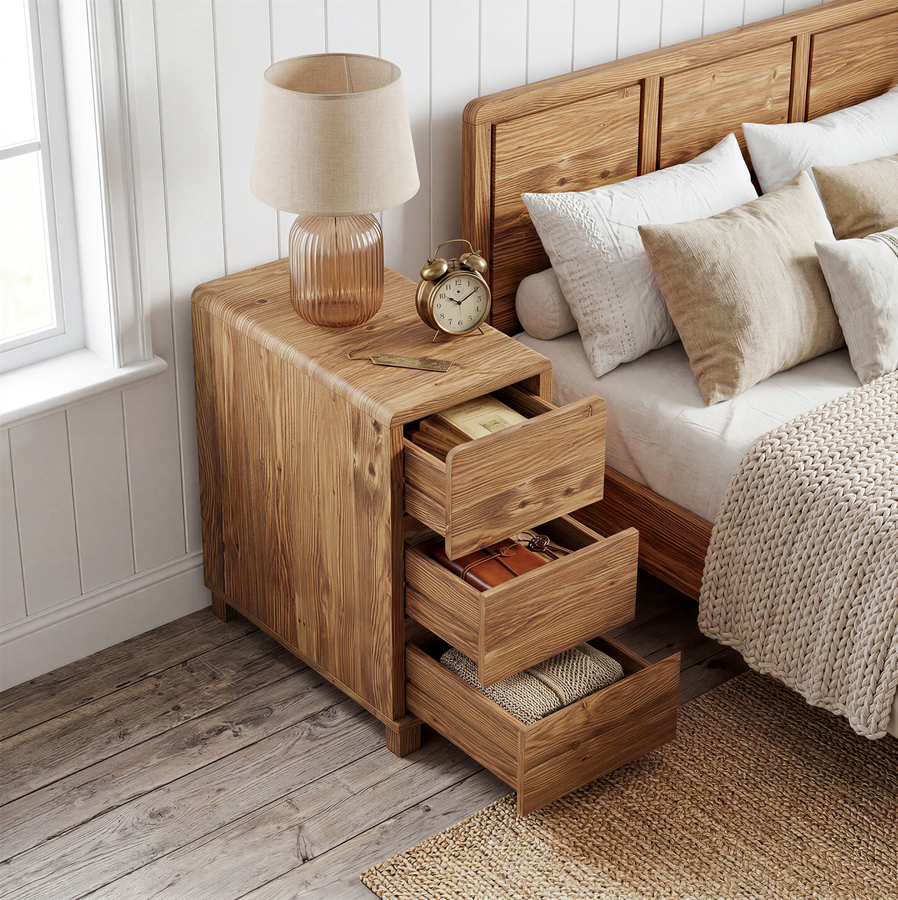 Tribesigns 25.59-Inch Tall Solid Wood Side Cabinet, 3-Drawer Narrow Nightstand - Image 5