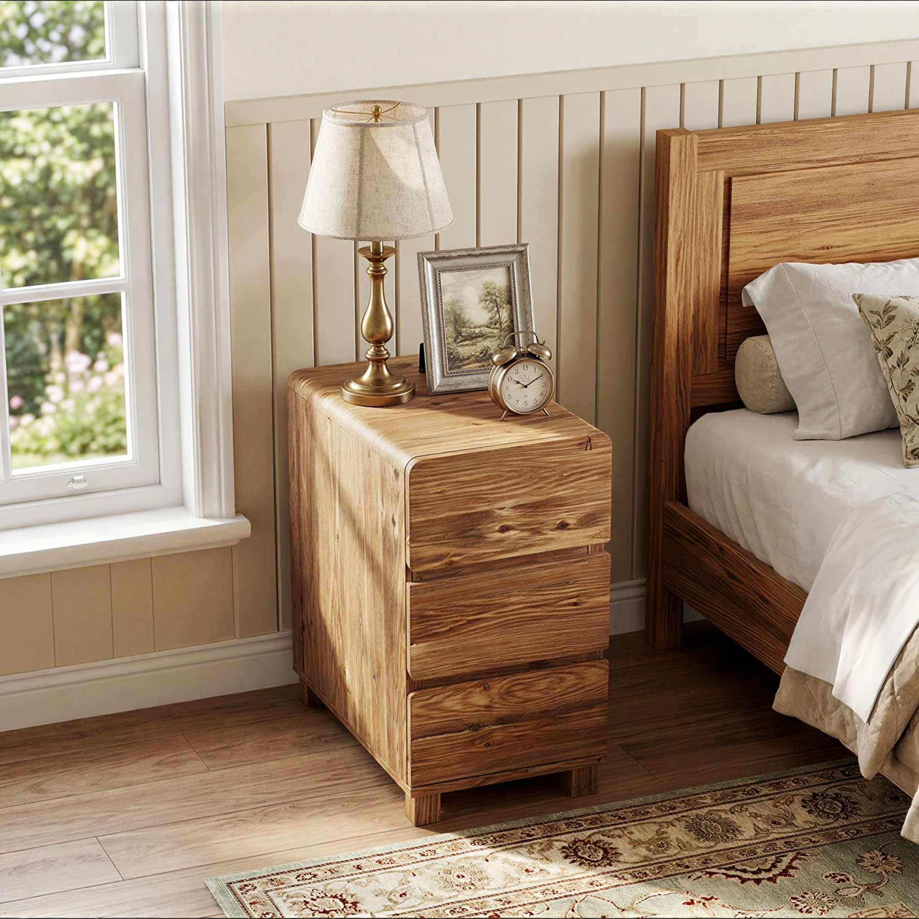 Tribesigns 25.59-Inch Tall Solid Wood Side Cabinet, 3-Drawer Narrow Nightstand - Image 7