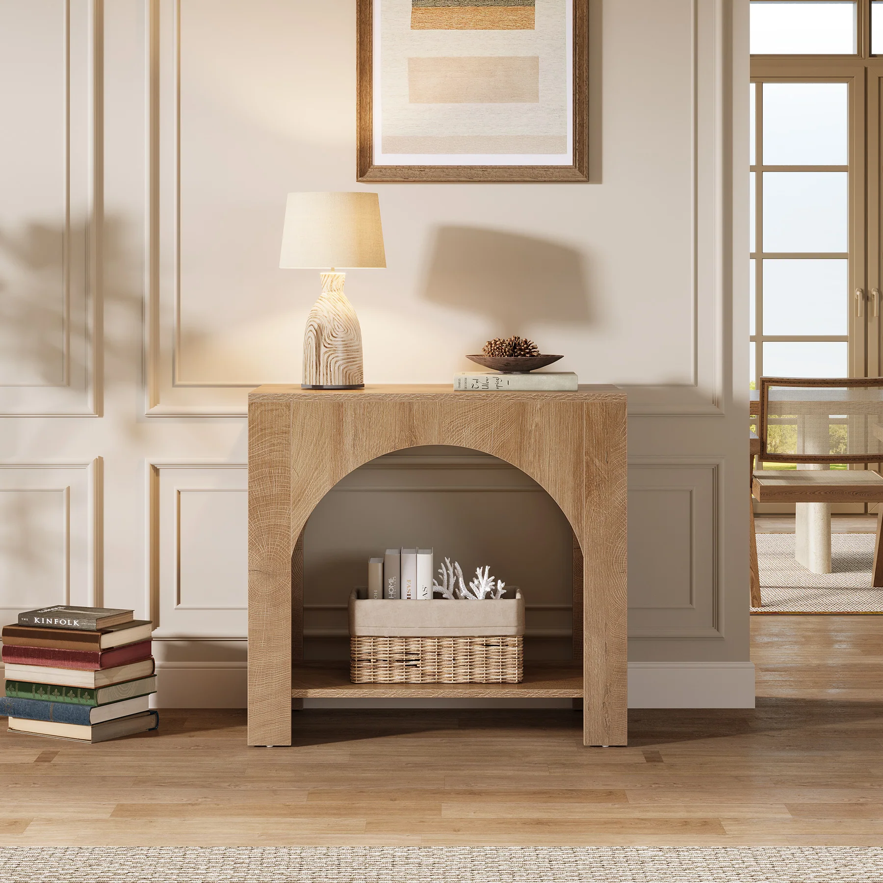 Tribesigns 27.6 Inch Farmhouse Side Table with Storage, Large Wooden End Table with Cabinet Shelf for Living Room