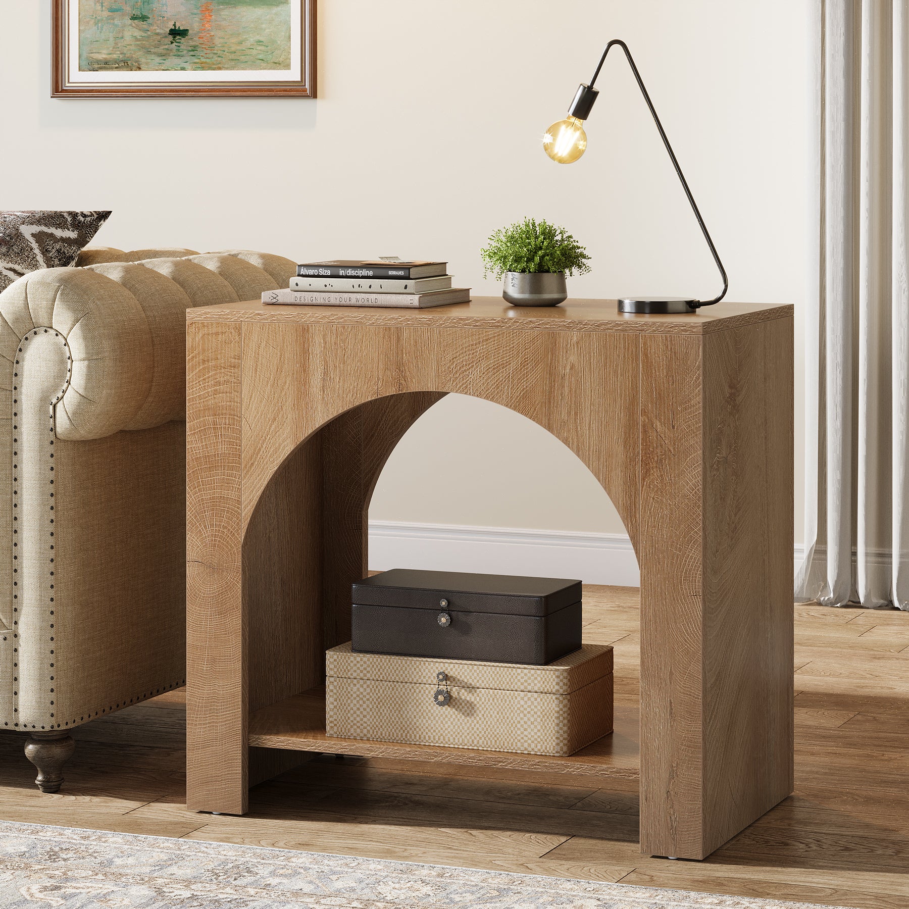 Tribesigns 27.6 Inch Farmhouse Side Table with Storage, Large Wooden End Table with Cabinet Shelf for Living Room - Image 6