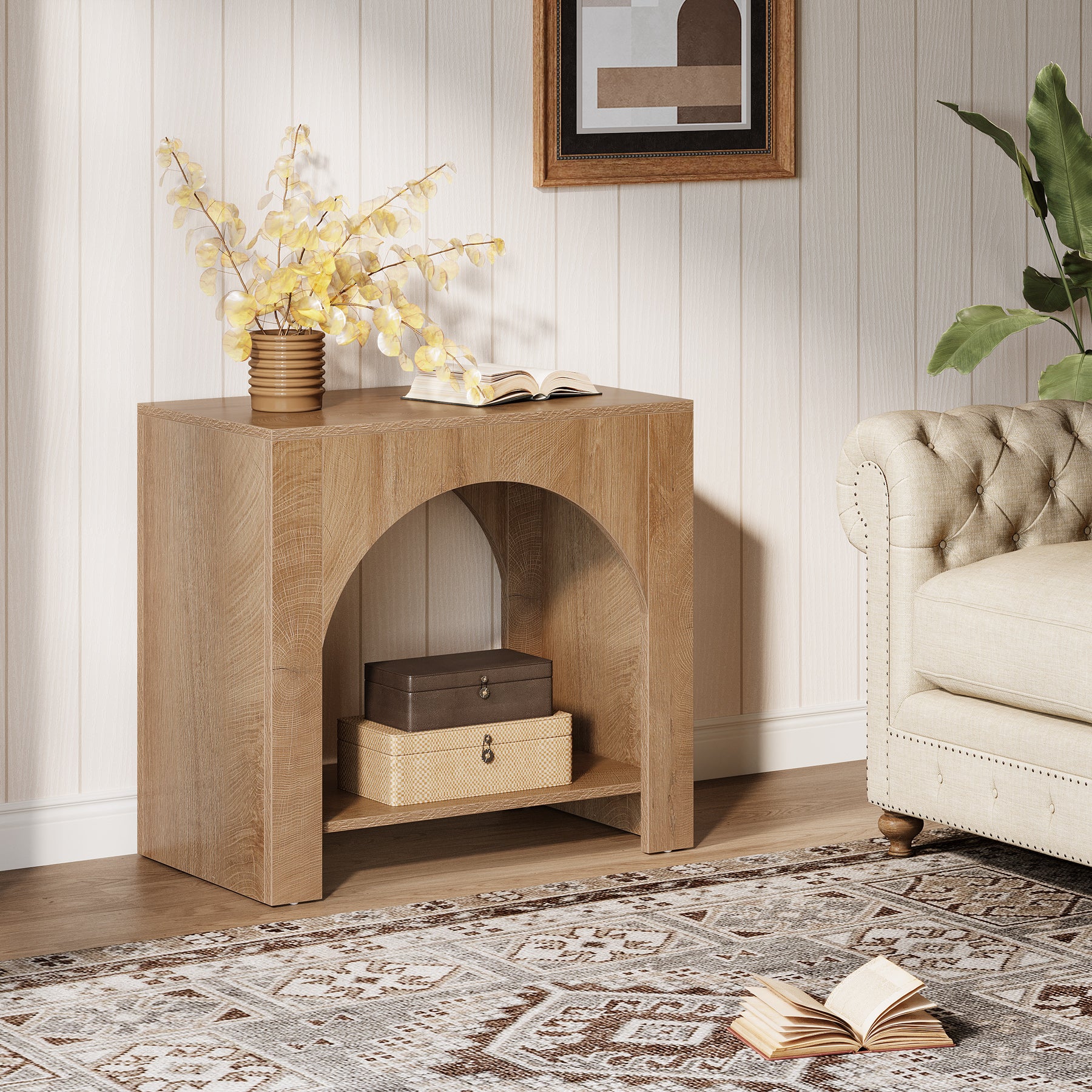 Tribesigns 27.6 Inch Farmhouse Side Table with Storage, Large Wooden End Table with Cabinet Shelf for Living Room - Image 8