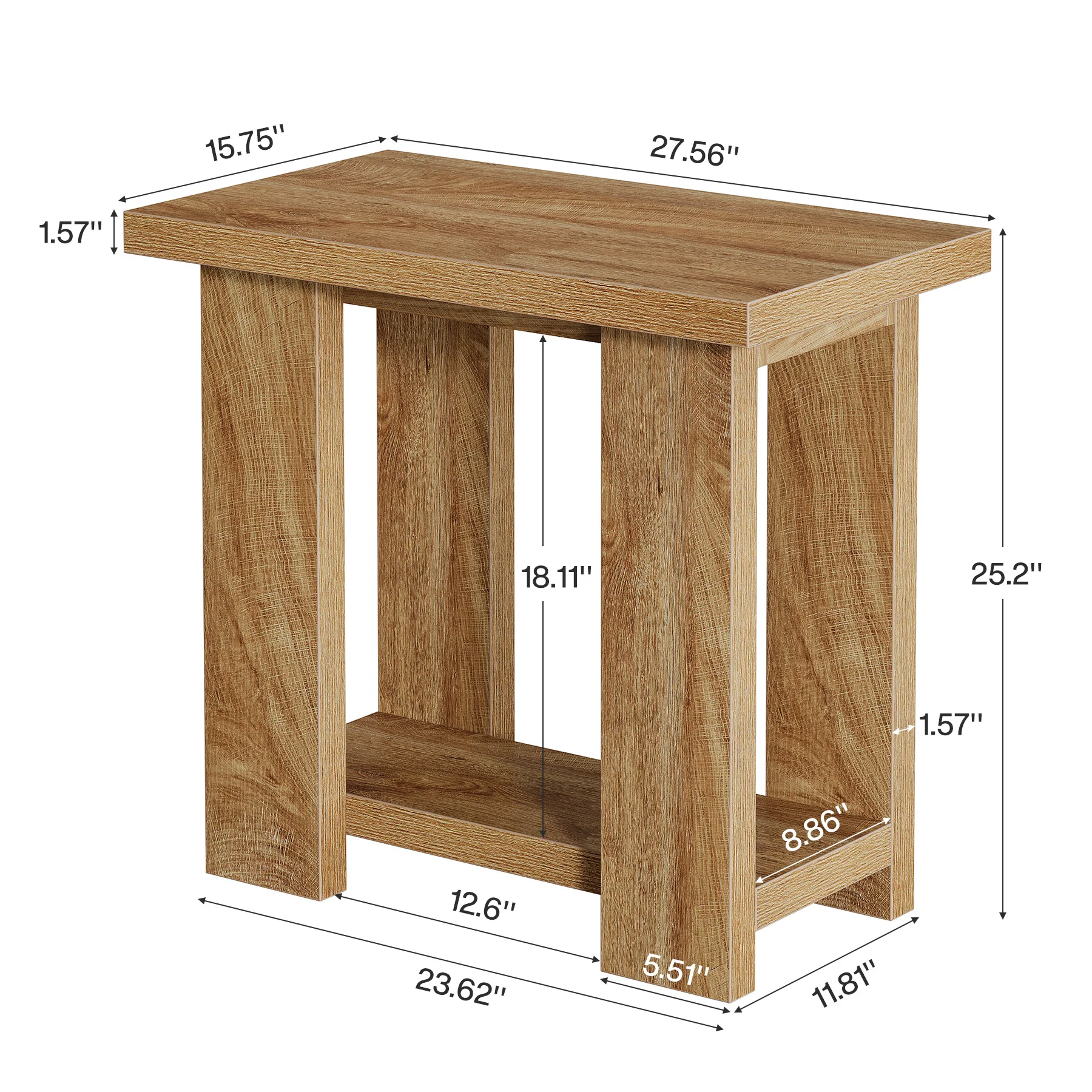 Tribesigns 27.6-Inch Wooden Side Table with 2-Tier Shelf, Farmhouse End Table for Small Spaces - Image 2